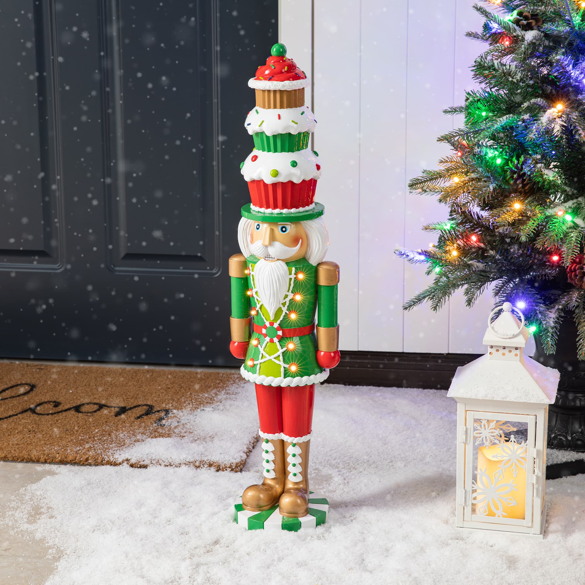 Glitzhome&#xAE; 28&#x22; Pre-Lit Christmas Nutcracker Porch D&#xE9;cor with Timer