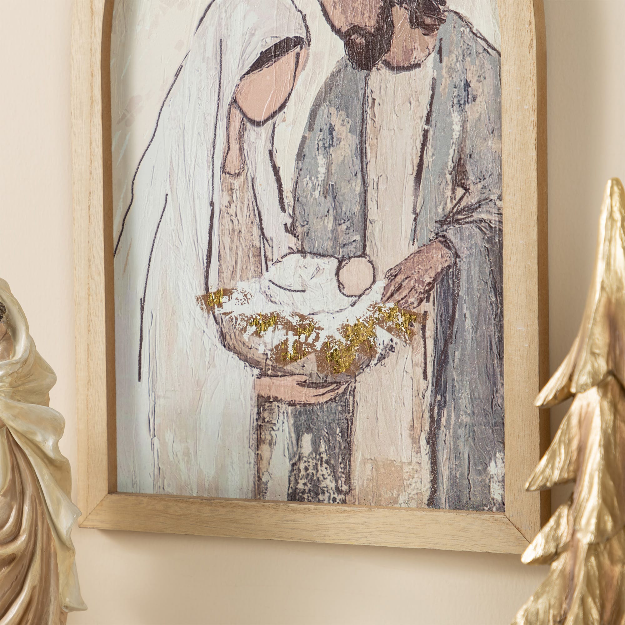 Glitzhome&#xAE; 19.75&#x22; Wooden Gold Foil Nativity Scene Wall Decor