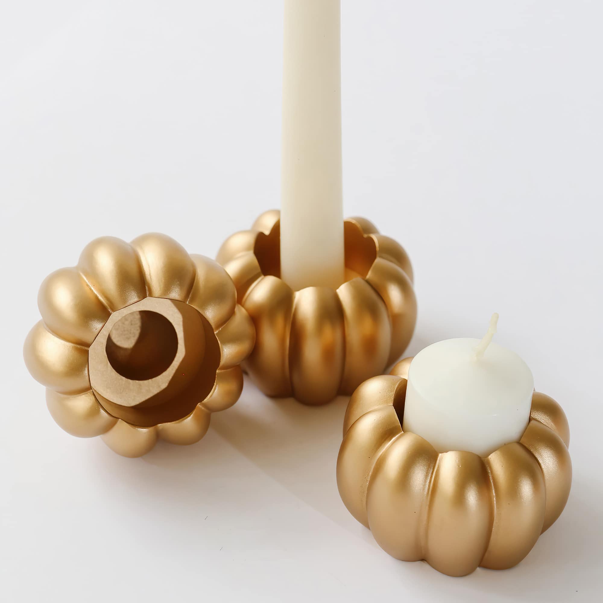 Kate Aspen Gold Pumpkin 2-in-1 Tealight Candlestick Holder Set, 6ct.