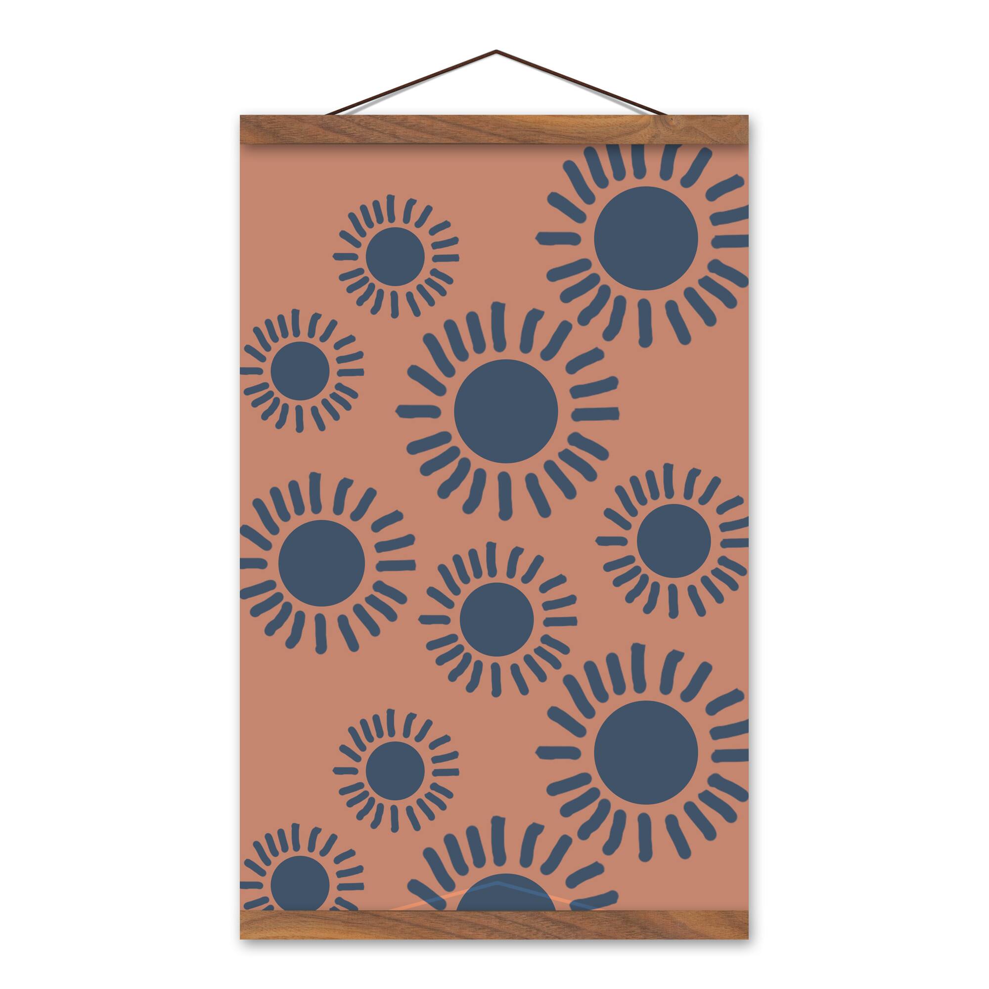 Circle Burst Clay 12" x 18" Teak Hanging Canvas