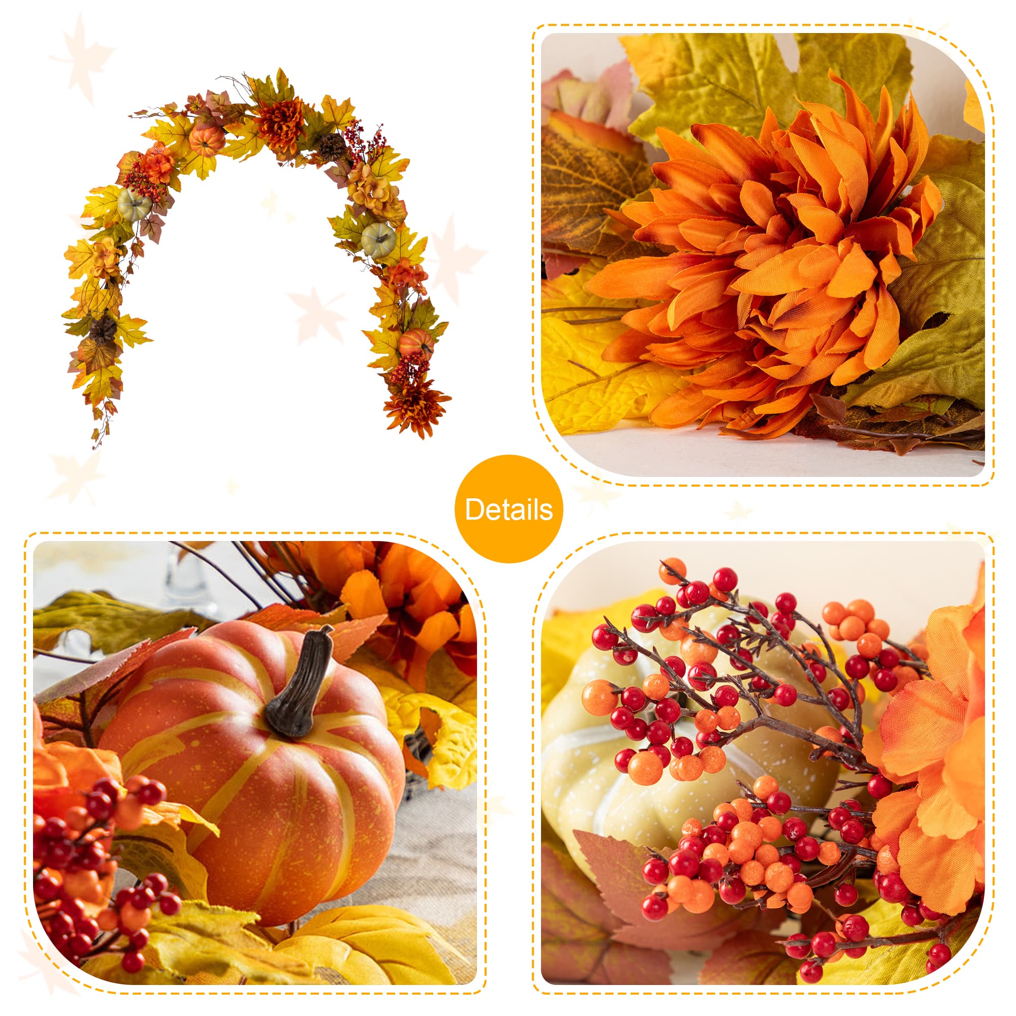 Glitzhome® 72" Fall Dahlia Pumpkin, Leaf and Berry Garland