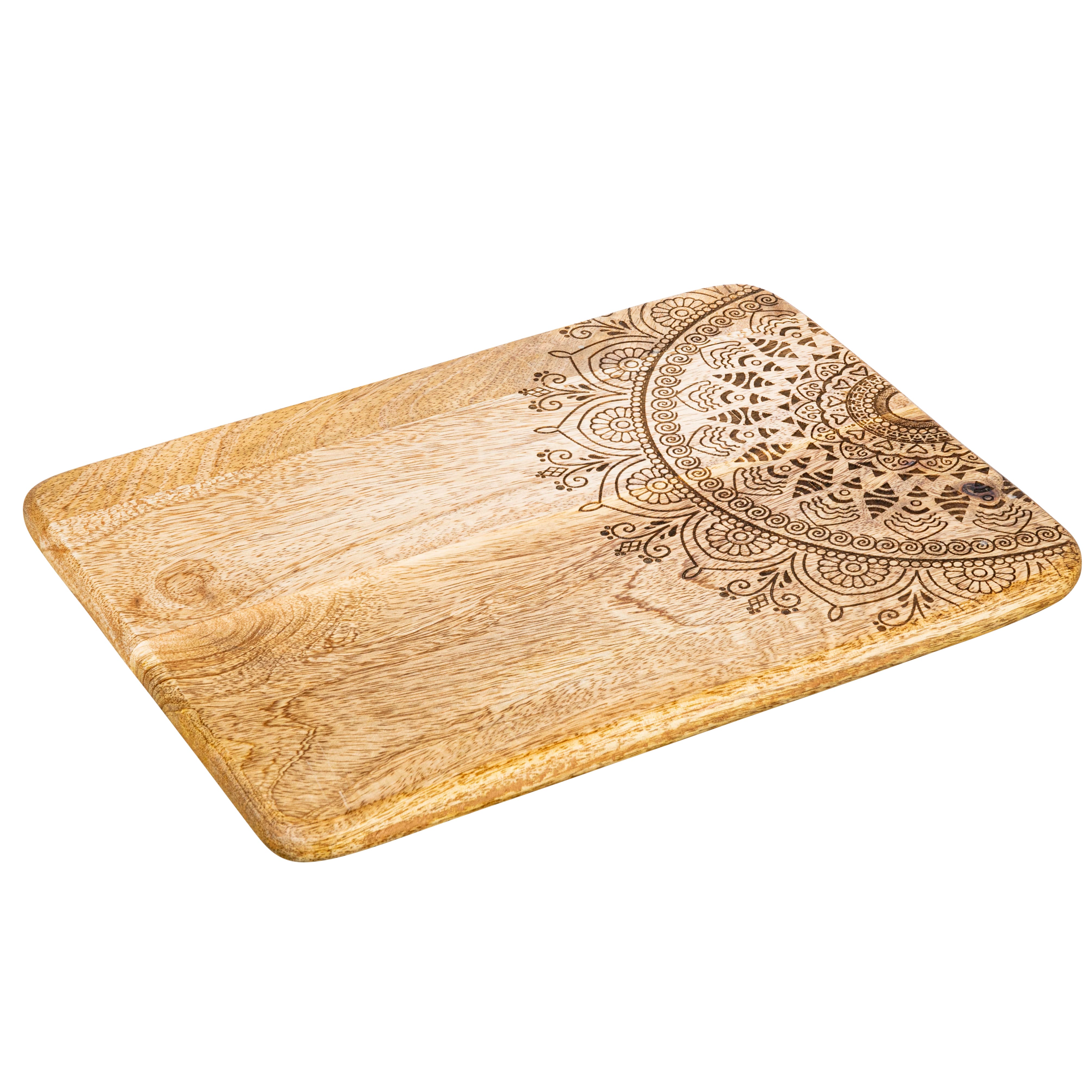 11.5&#x22; Natural Boho Wood Cutting or Charcuterie Board with Laser-Cut Design