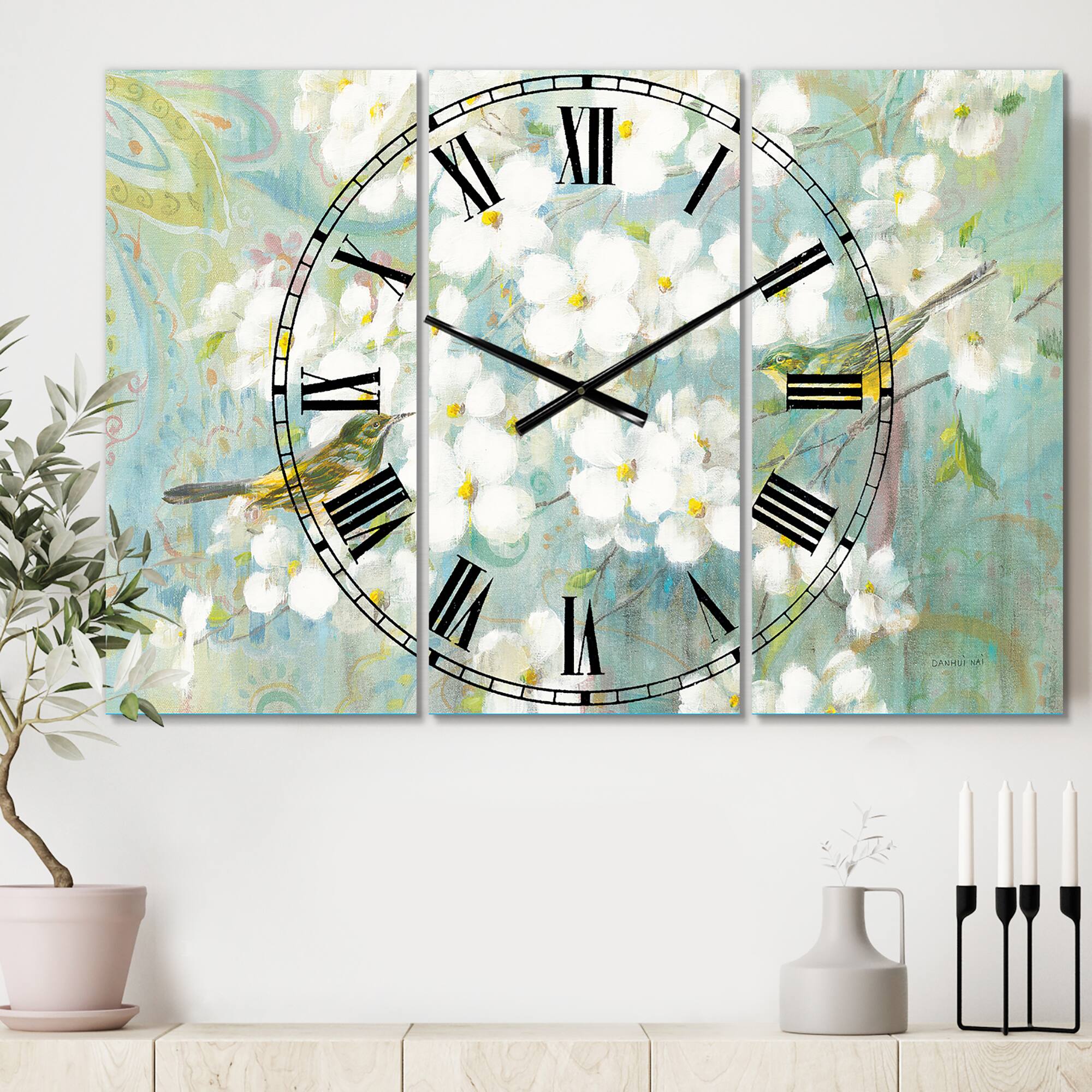Designart 'Birds On Blossom Traditional Multipanel Wall Clock