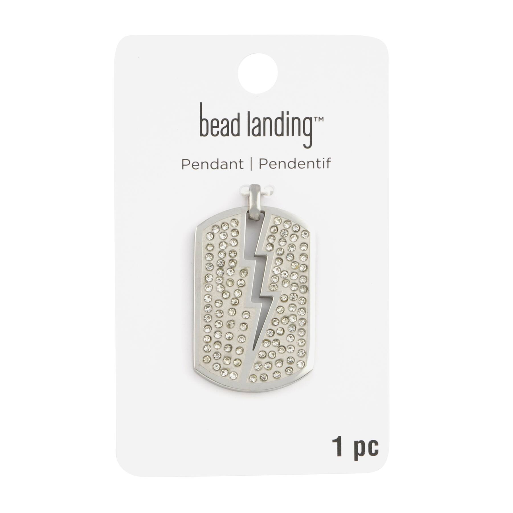 Rhodium Crystal Lightning Bolt Dog Tag Pendant by Bead Landing&#x2122;