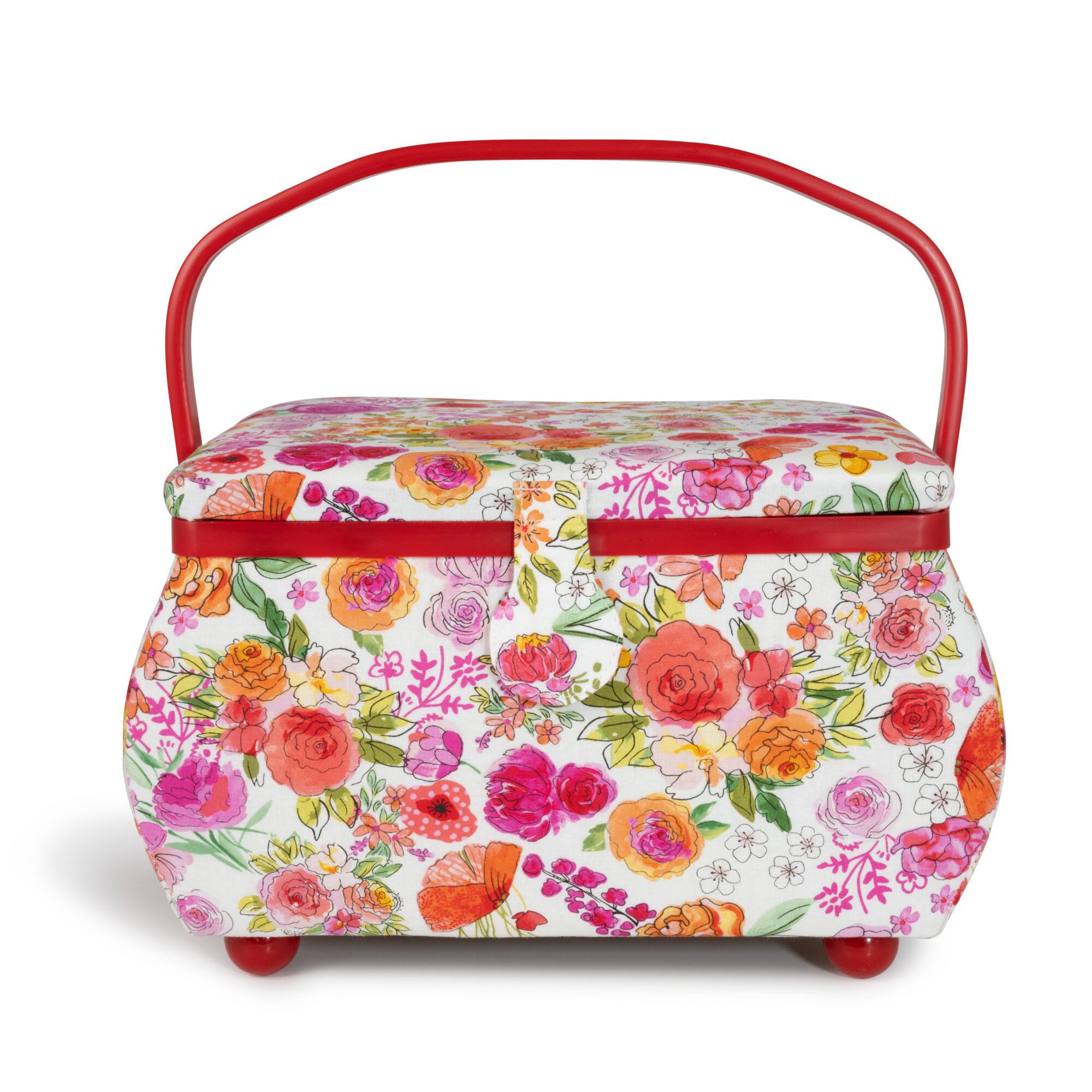 Dritz® Large Red & White Floral Curved Sewing Basket
