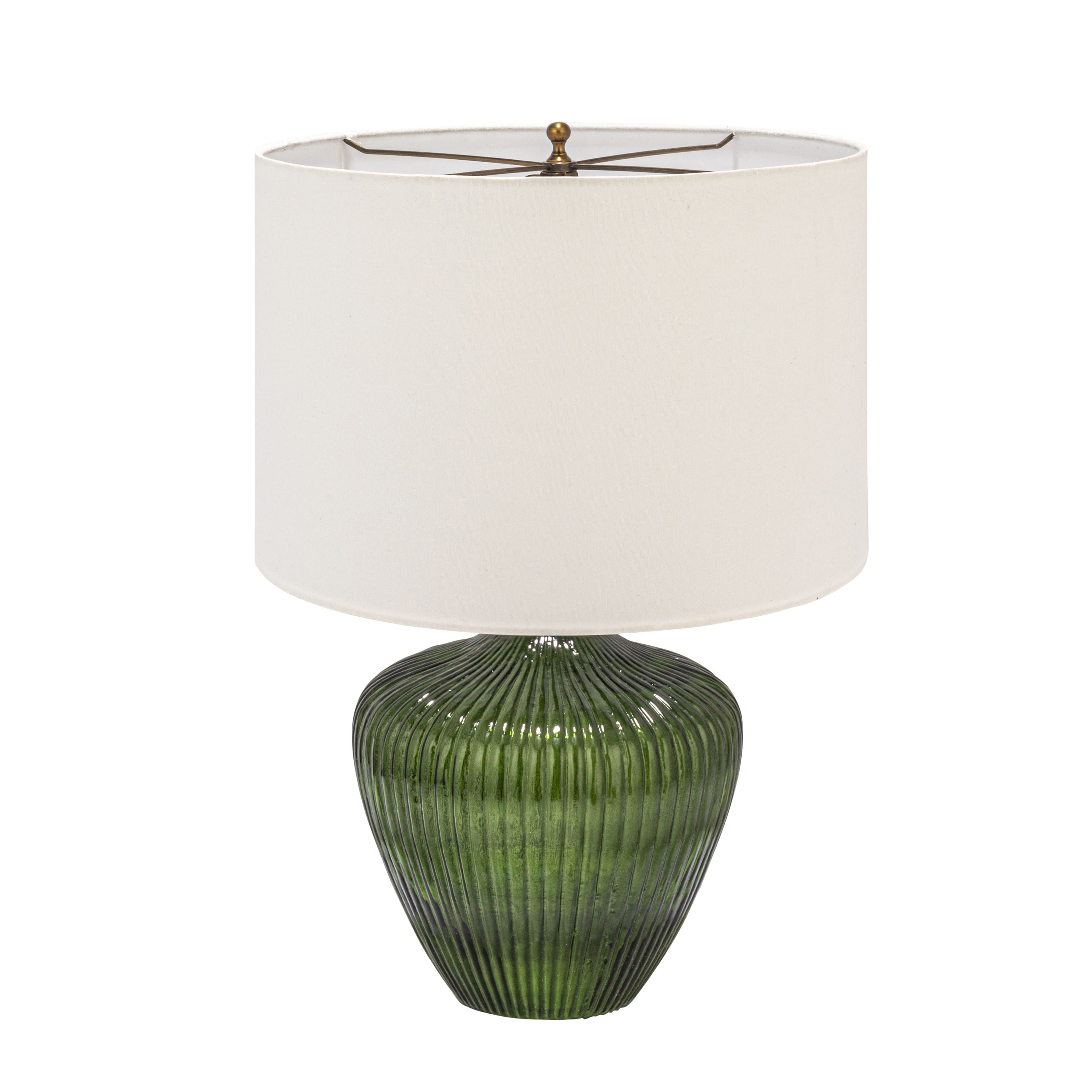 Hello Honey® 2ft. Green Glass Table Lamp with White Drum Shade