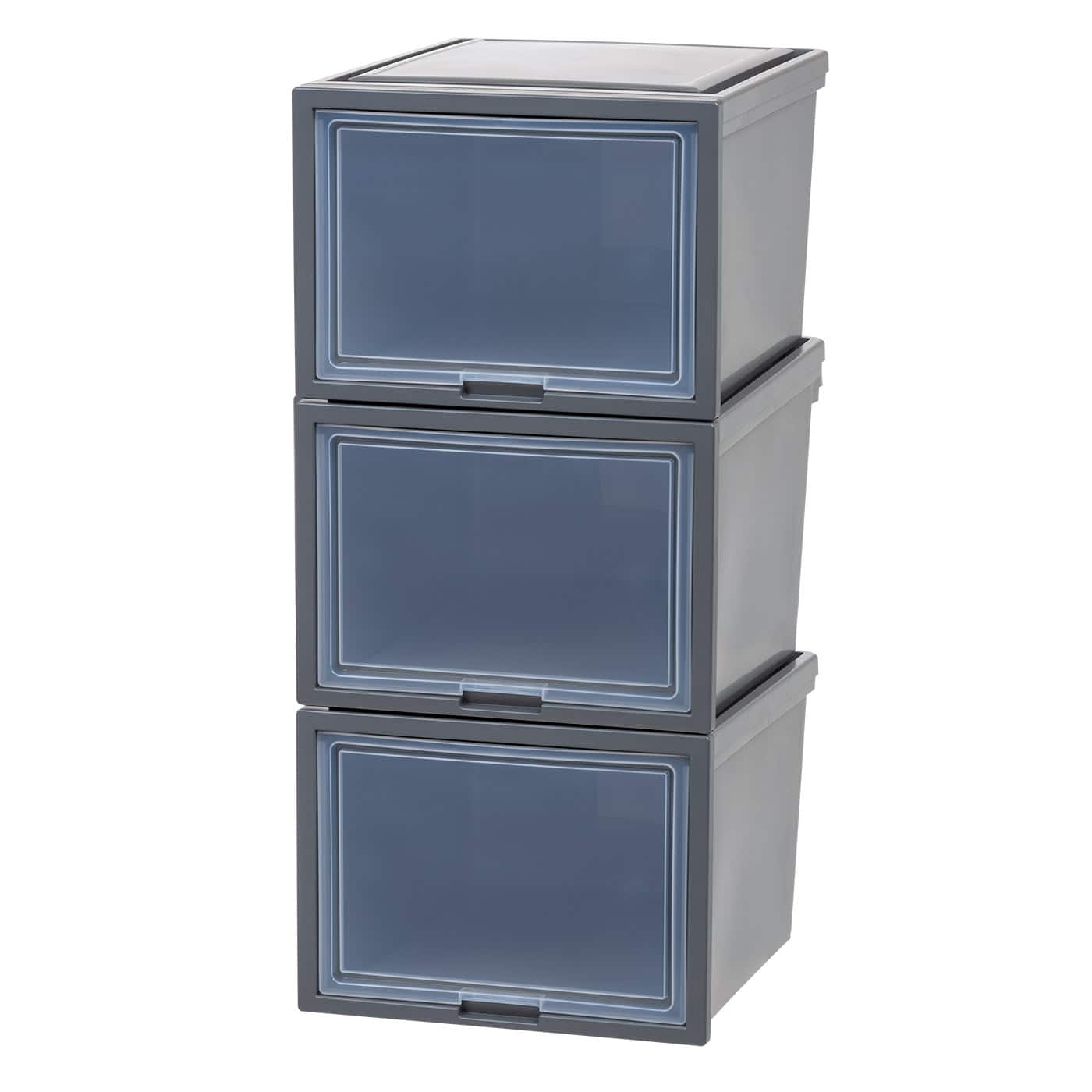 Iris Deep Box Chest with Sliding Door, Gray, 3 Pack