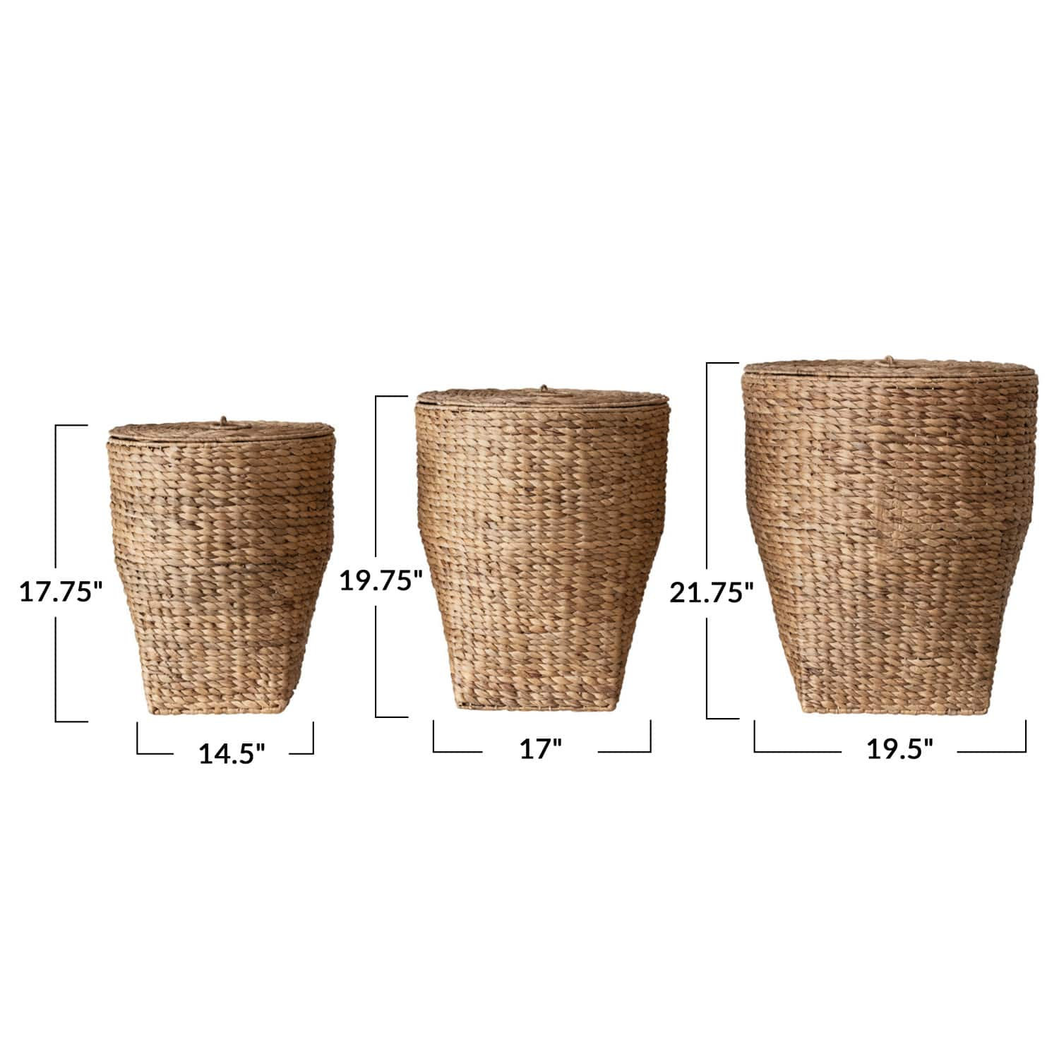 Natural Handwoven Water Hyacinth Laundry Basket Set with Lids