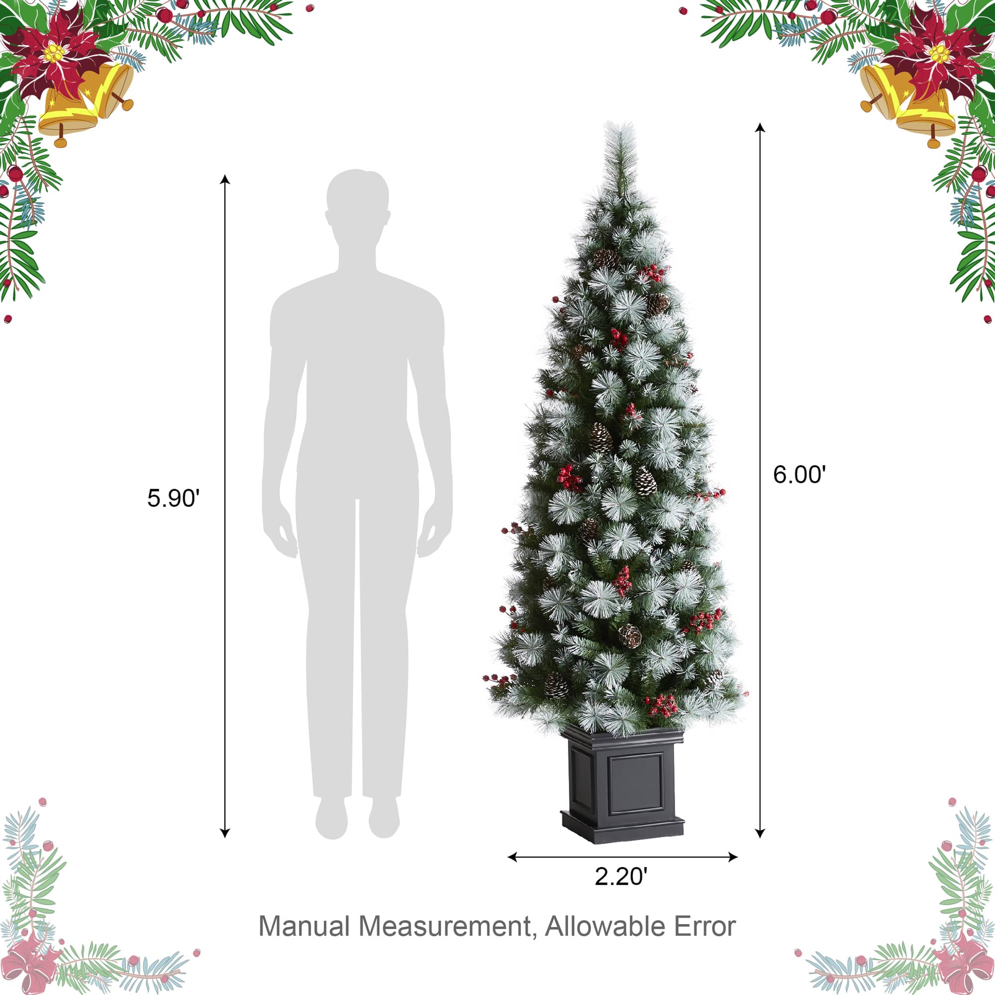 6ft. Pre-Lit Greenery Pinecones &#x26; Red Berries Artificial Christmas Porch Tree, Warm White LED Lights