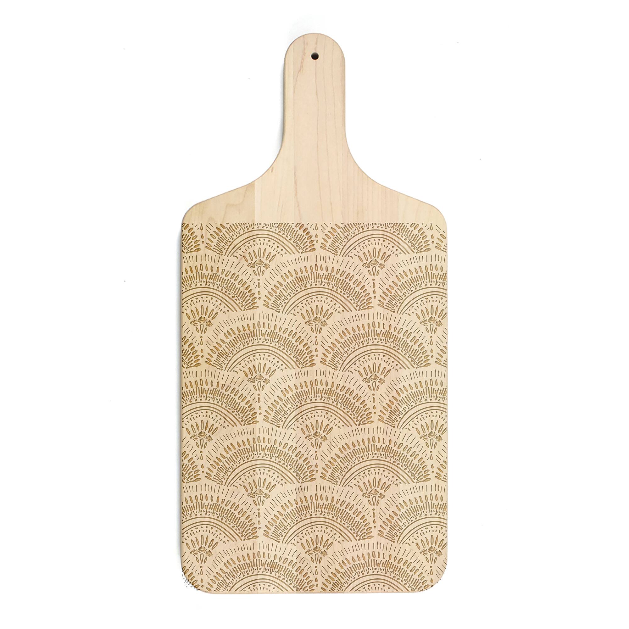 8" x 17" Bohemian Sketch Pattern Maple Paddle Cutting Board