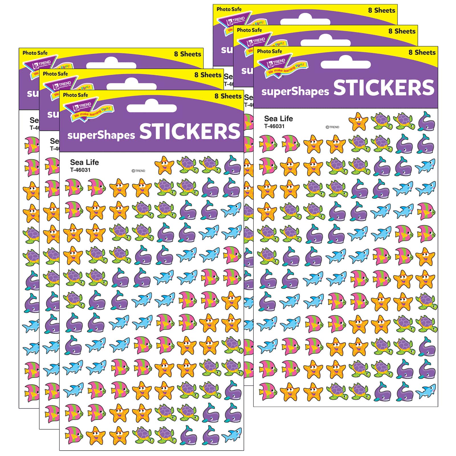 Trend Enterprises&#xAE; superShapes Sea Life Stickers, 6 Packs of 800ct.