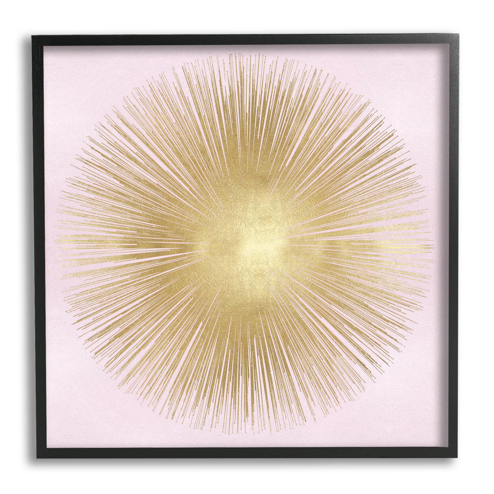 Stupell Industries Minimal Abstract Glam Sunburst Lines Over Pink in Black Frame Wall Art