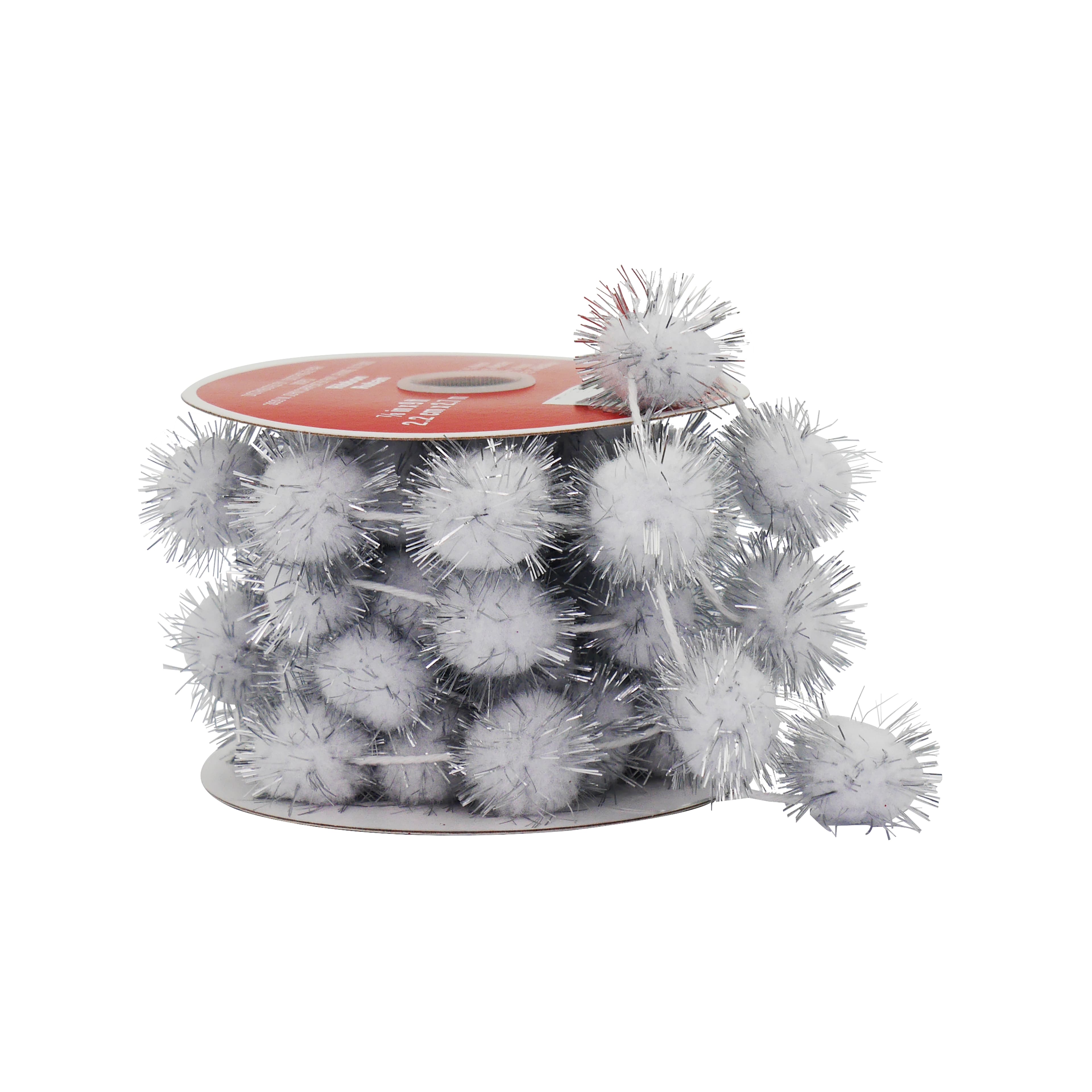 7/8&#x22; x 9ft. Silver &#x26; White Pom Pom Ribbon by Celebrate It&#xAE;