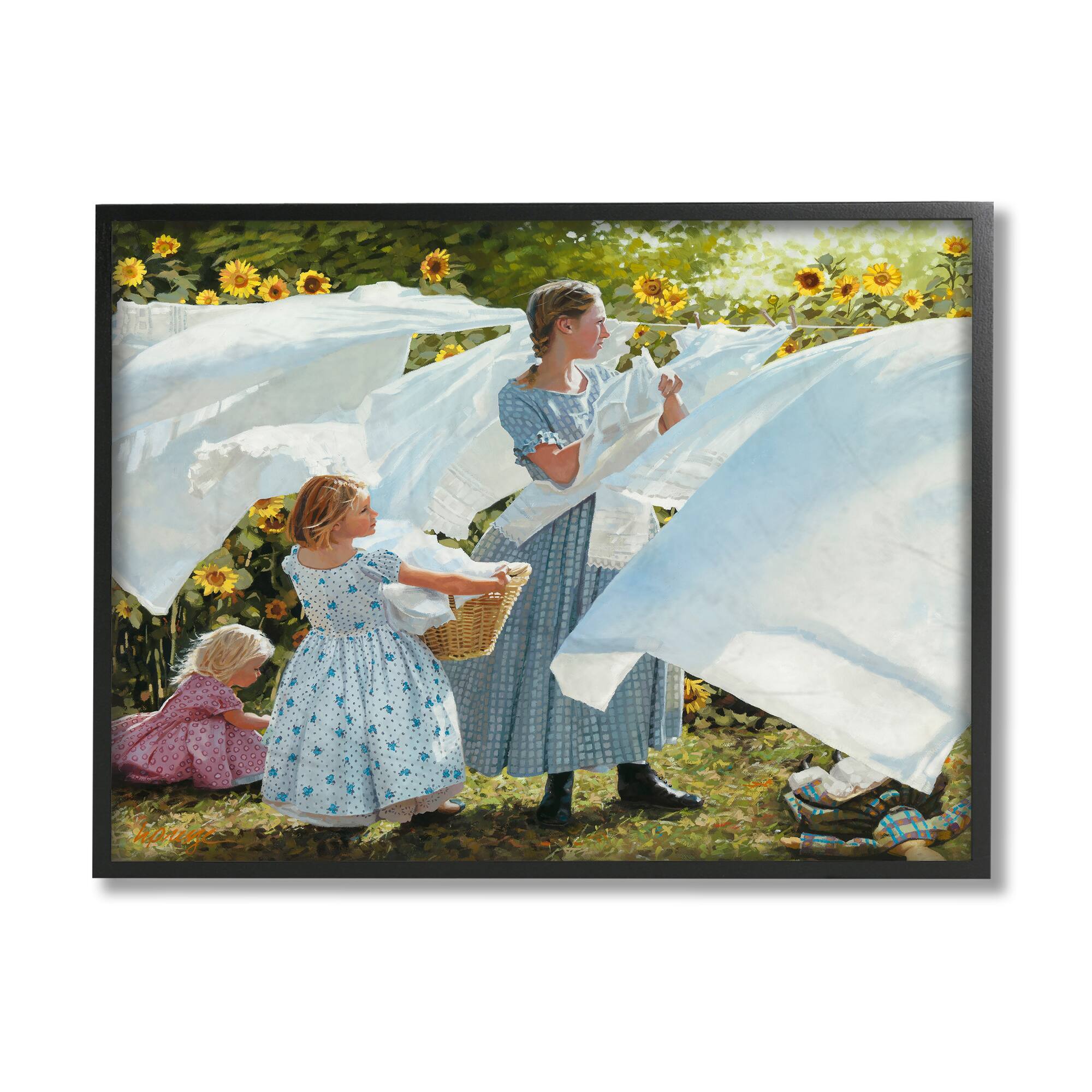 Stupell Industries Farm Children Doing Laundry Wall Art in Frame
