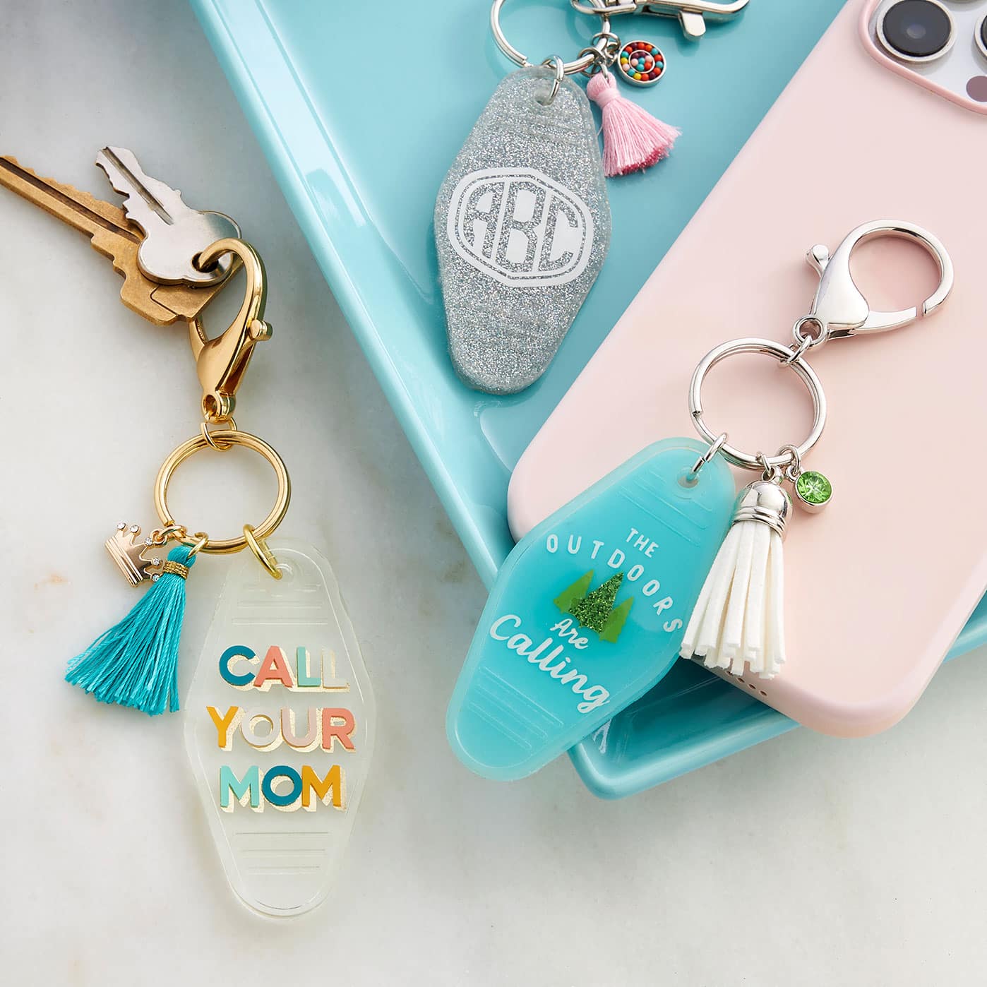 Teal & Gold Resin Moon Keychain Initial Letter Keychain 