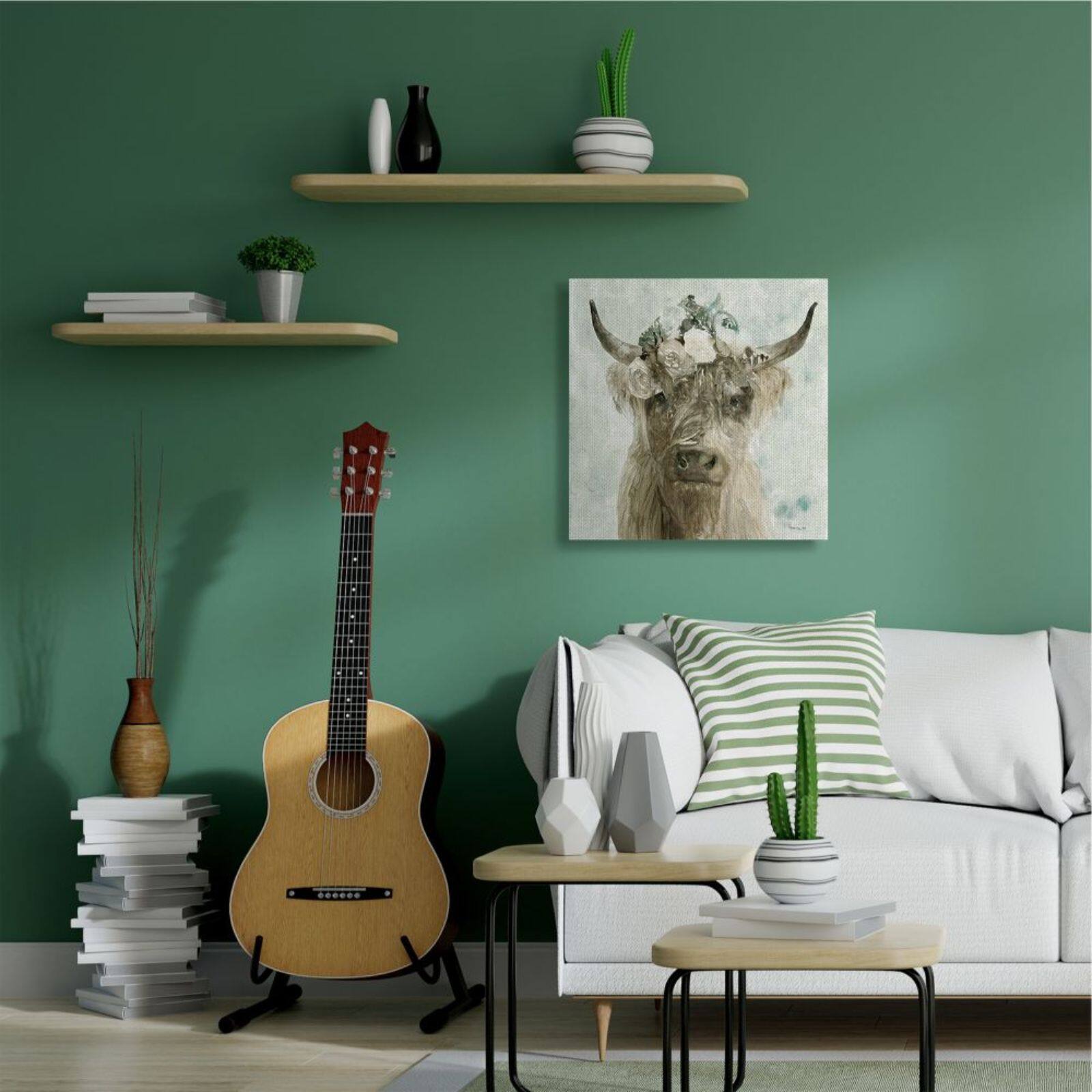Stupell Industries Buffalo with Floral Crown Watercolor Canvas Wall Art