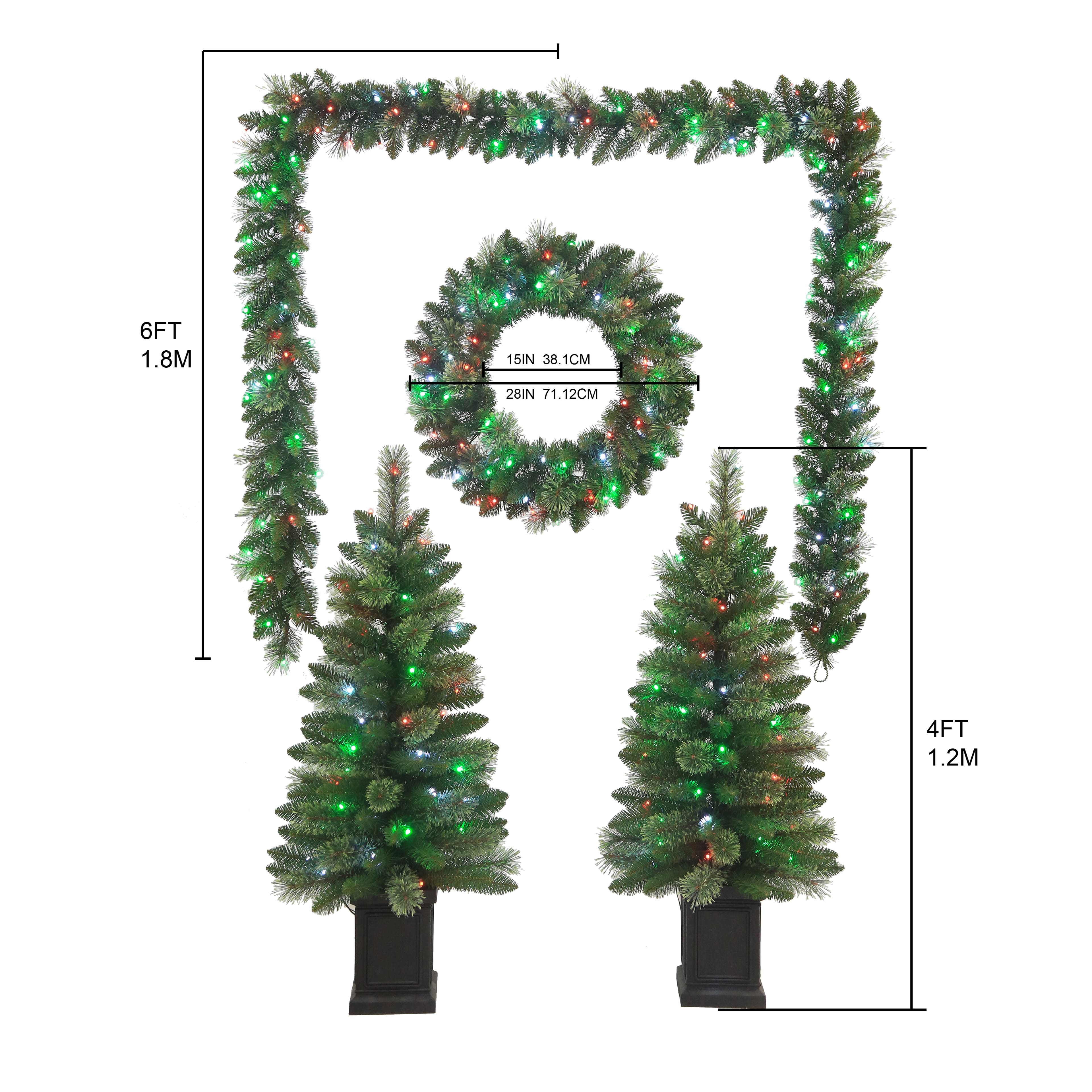 5pc. Pre-Lit Artificial Christmas Tree, Wreath, &#x26; Garland Entryway Set, Colour Changing LED Lights by Ashland&#xAE;