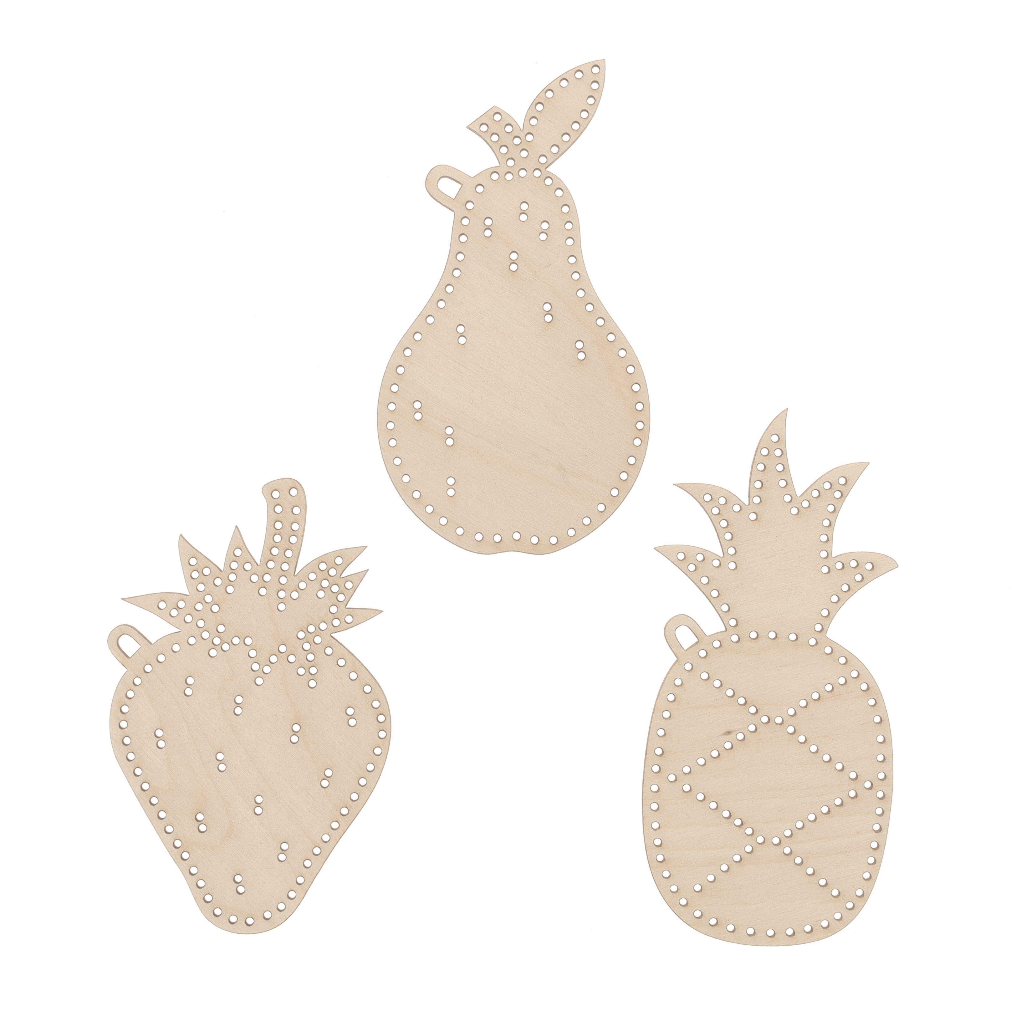 Leisure Arts&#xAE; Beginner Fruit Shapes 3 Piece Wood Stitchery Ornament Kit