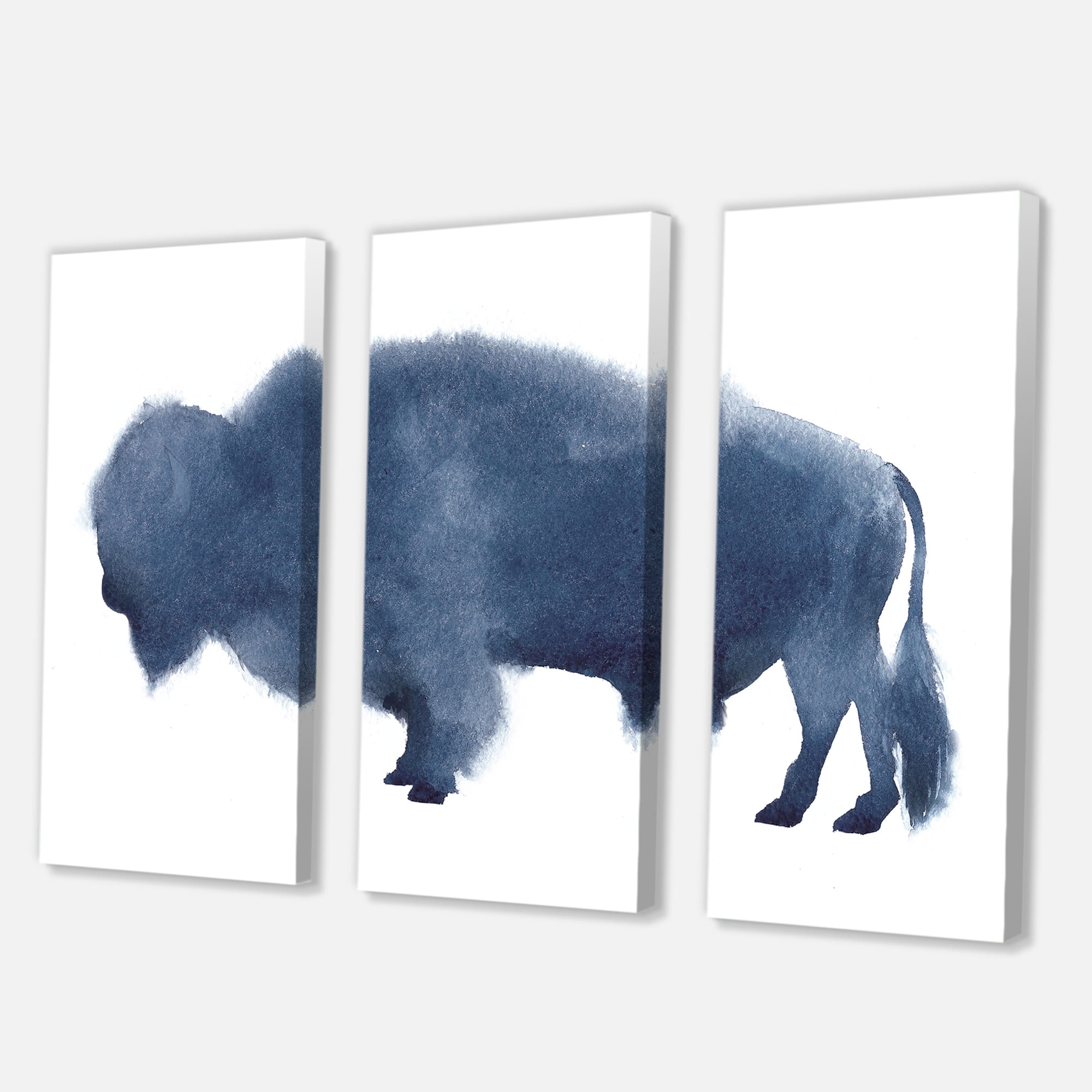 Designart - Navy Blue Bison Silhouette - Farmhouse Canvas Wall Art Print