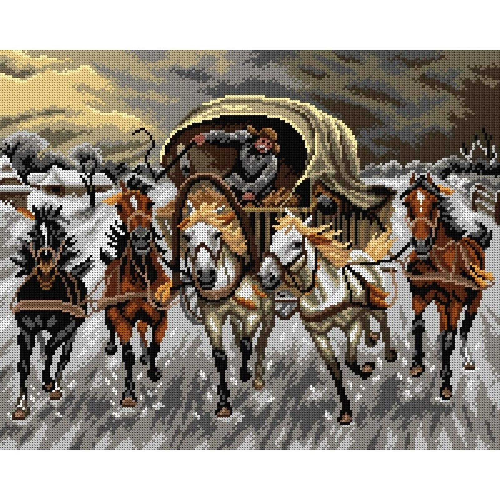 Orchidea A Caravan Racing in the Snow Gobelin Canvas Cross Stitch Kit