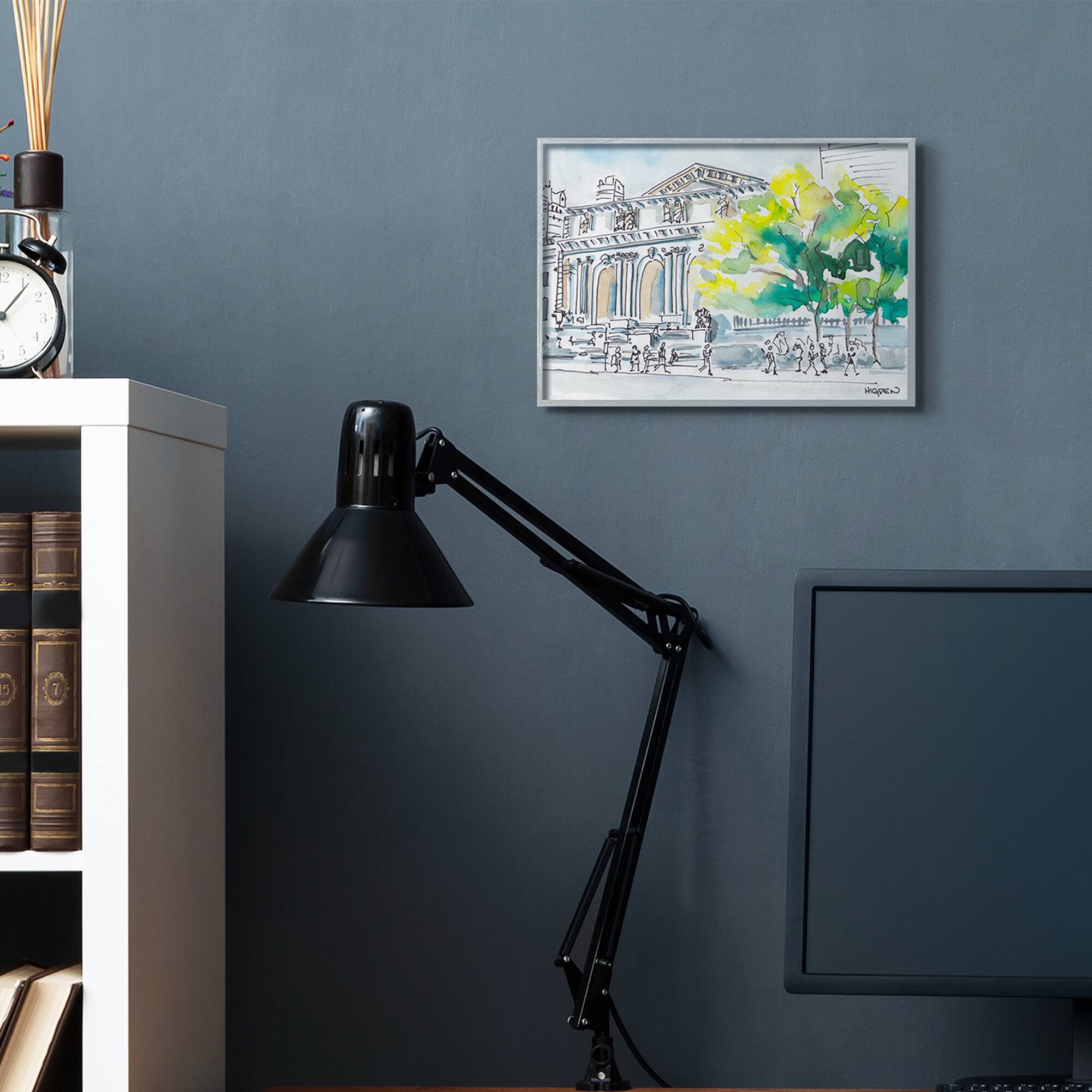 Stupell Industries Classic City Architecture Urban Watercolor Landscape in Gray Frame Wall Art