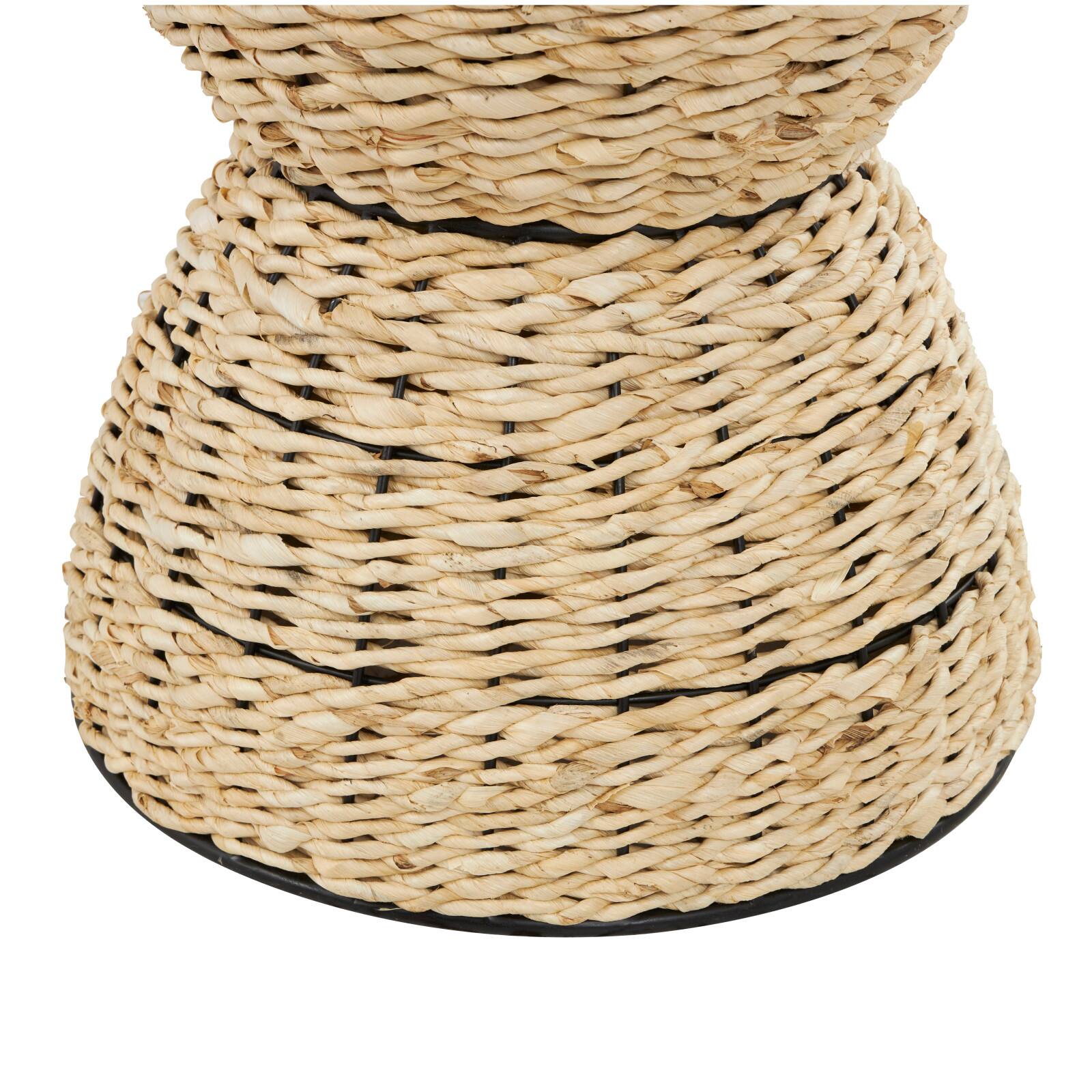 19" Rattan Woven Stool with Wood Tabletop and Black Frame