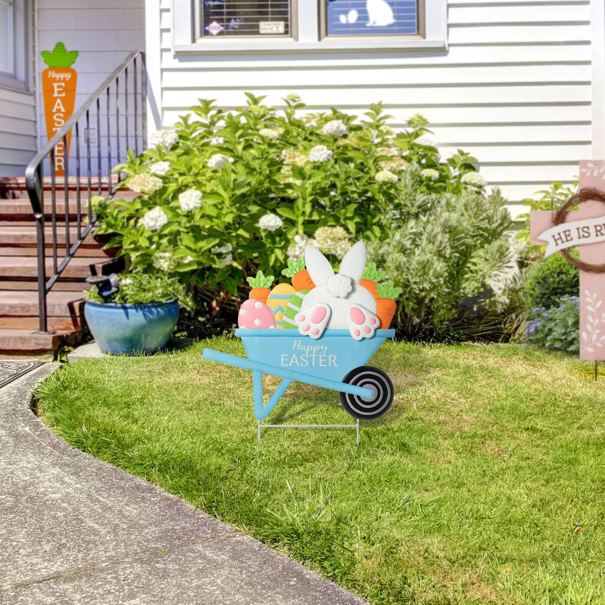 Glitzhome® 24" Metal Easter Wheel Barrow Yard Stake