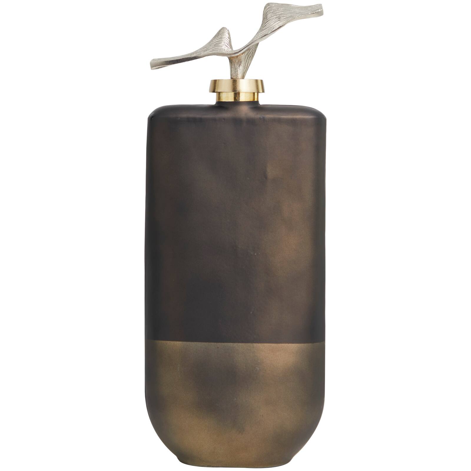 Bronze Glass Colorblock Jar with Silver Wave Designed Top