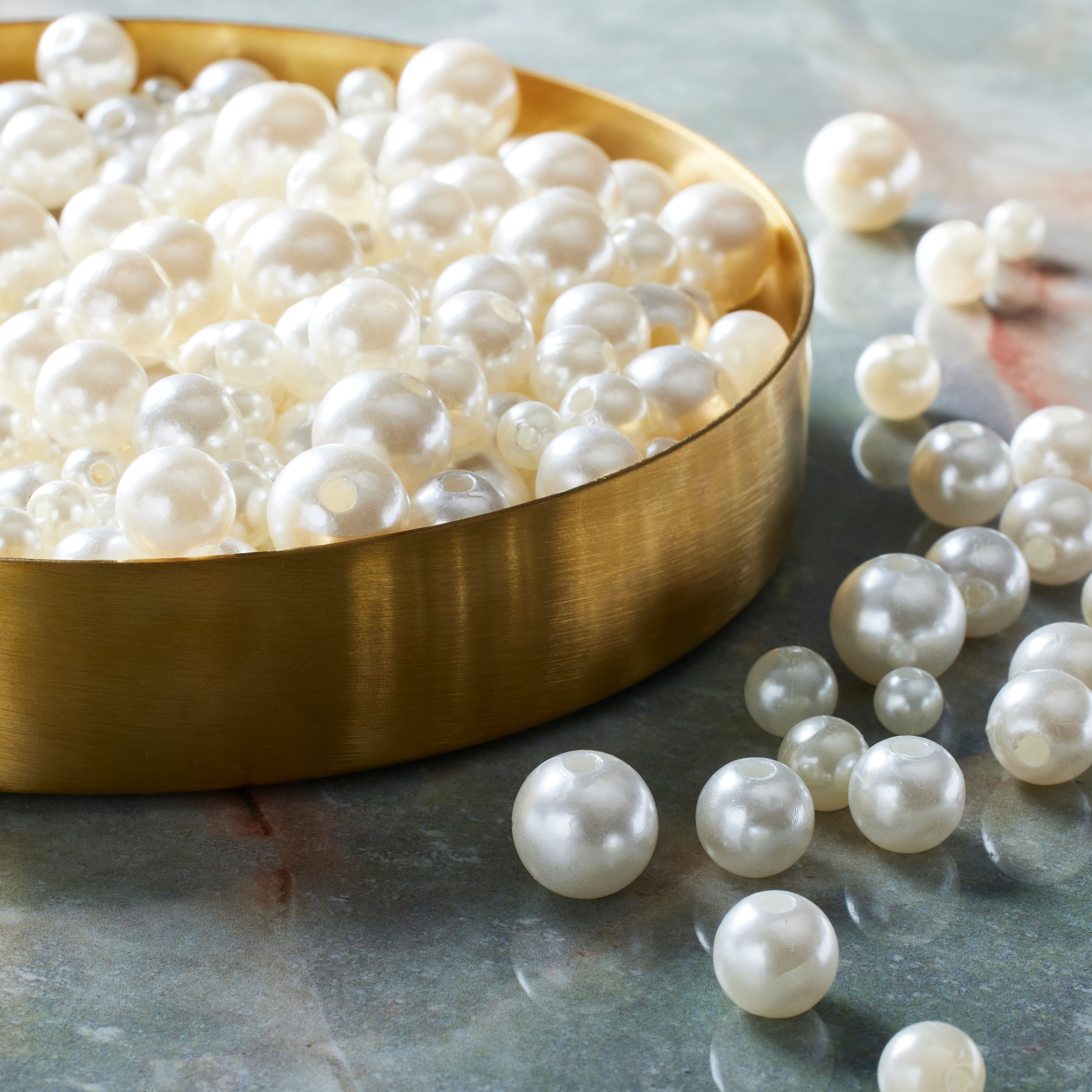 6 Pack: Ivory Plastic Pearl Round Beads by Bead Landing&#x2122;
