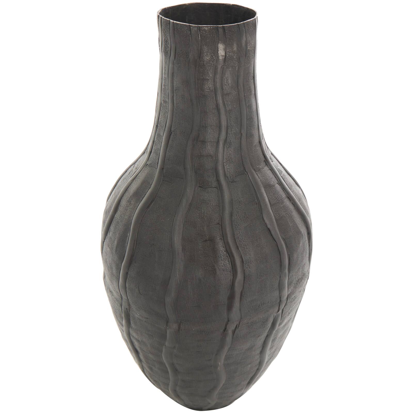 16" Black Metal Snakeskin Inspired Vase with Dimensional Wavy Accents