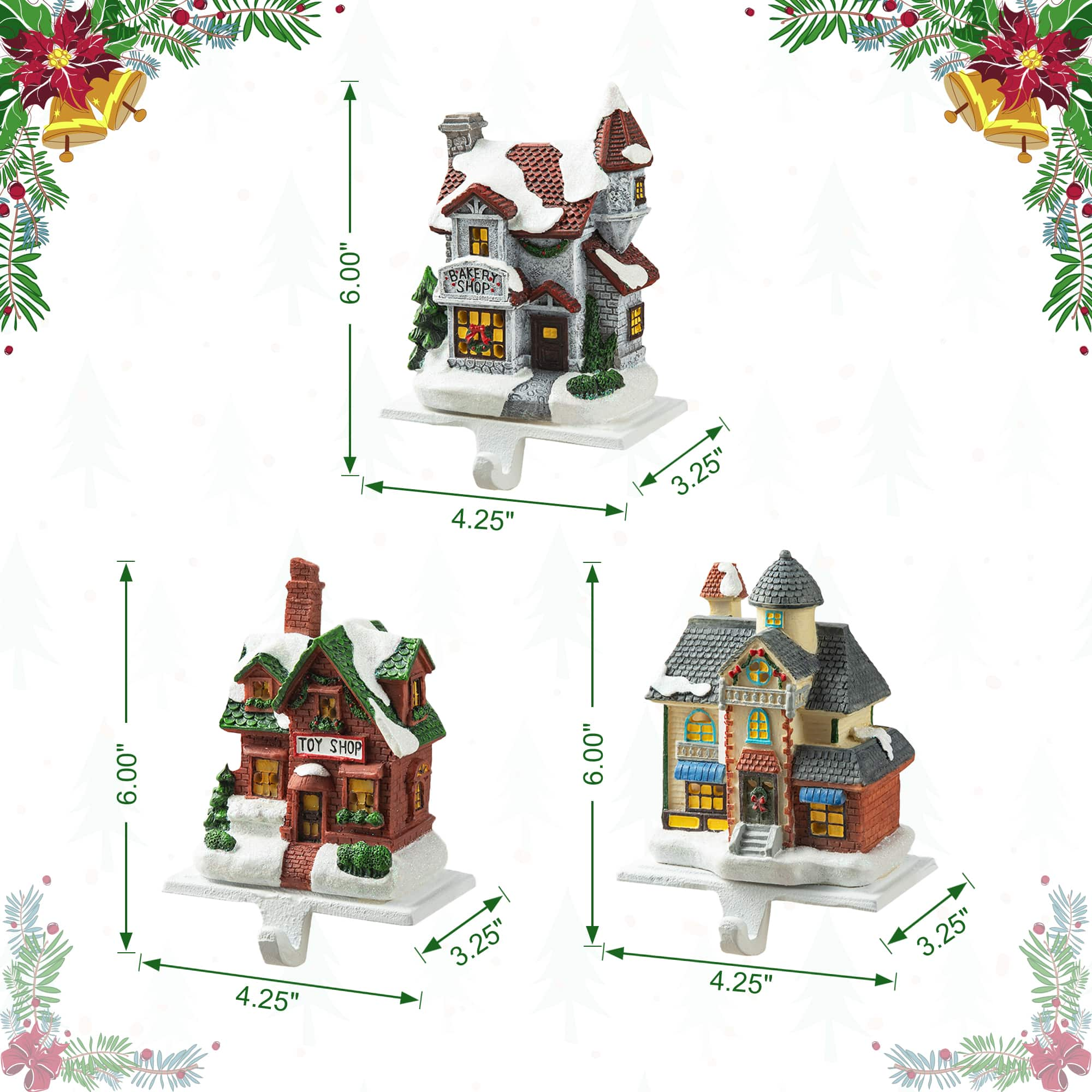 Glitzhome&#xAE; 6&#x22; Lighted House Stocking Holder Set