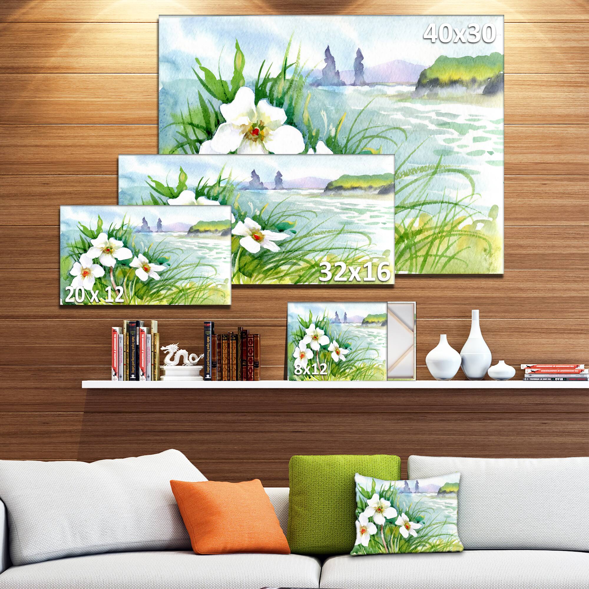 Designart - Blooming Flowers on Summer River - Landscape Artwork Canvas