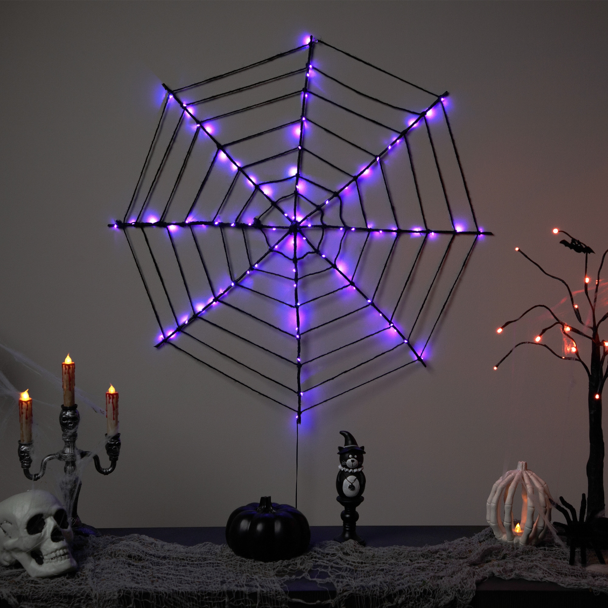16" Lighted Purple LED Spiderweb Halloween Decoration