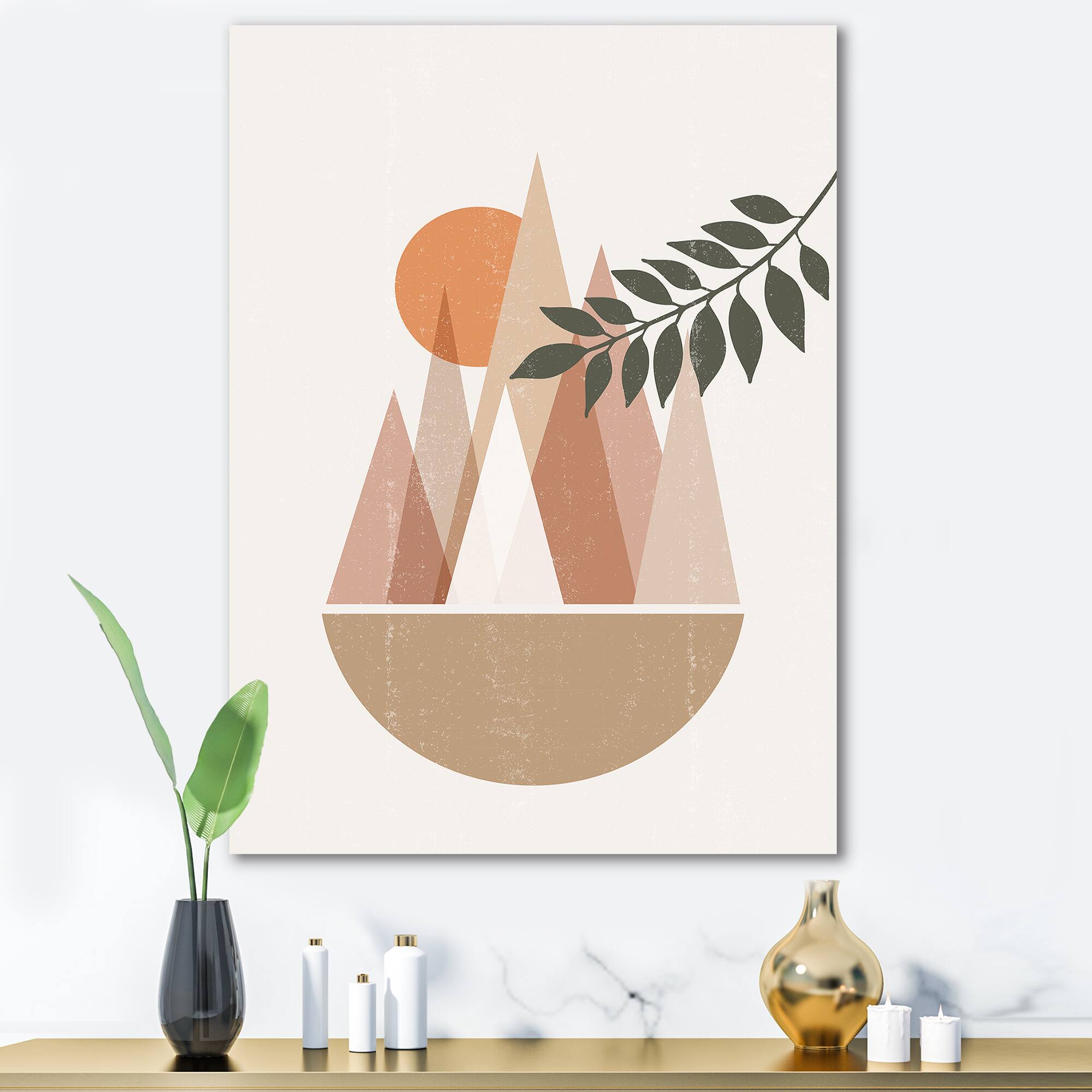 Designart - Abstract Sun and Moon In Mountains II - Modern Canvas Wall Art Print