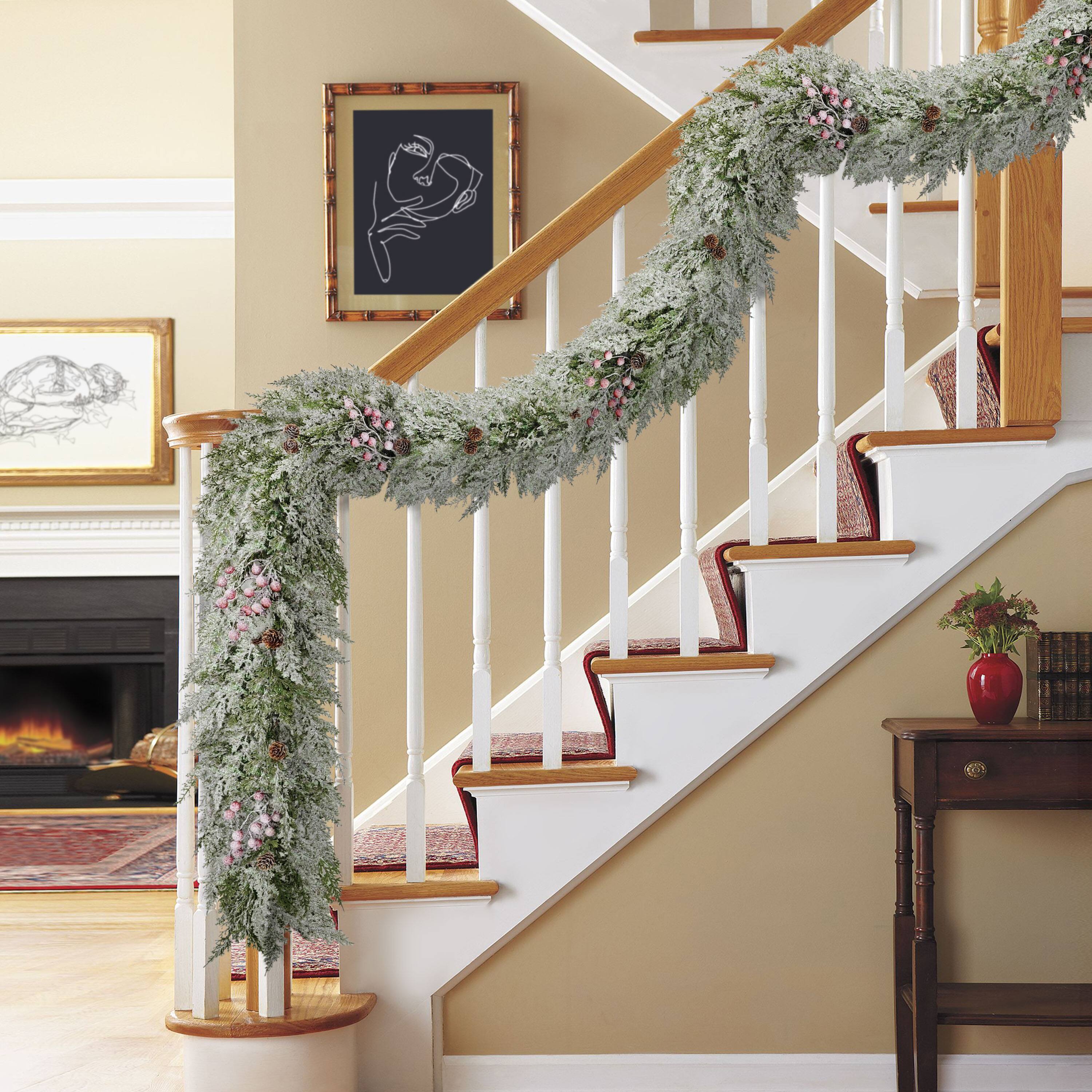 9ft. Artificial Flocked Garland Adorned with Pinecones & Red Berries
