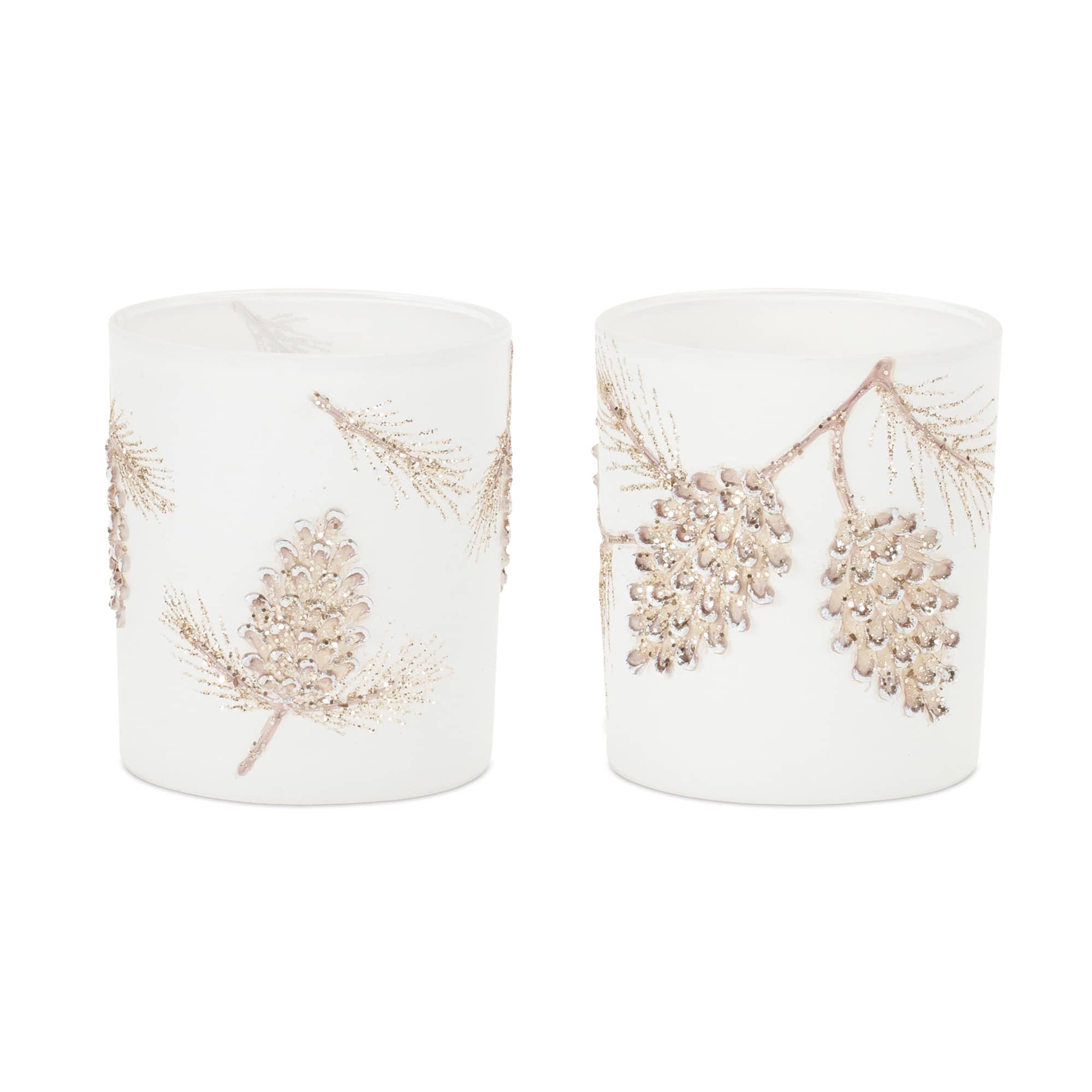 3.5&#x22; Glittered Pinecone Candle Holders, 6ct.