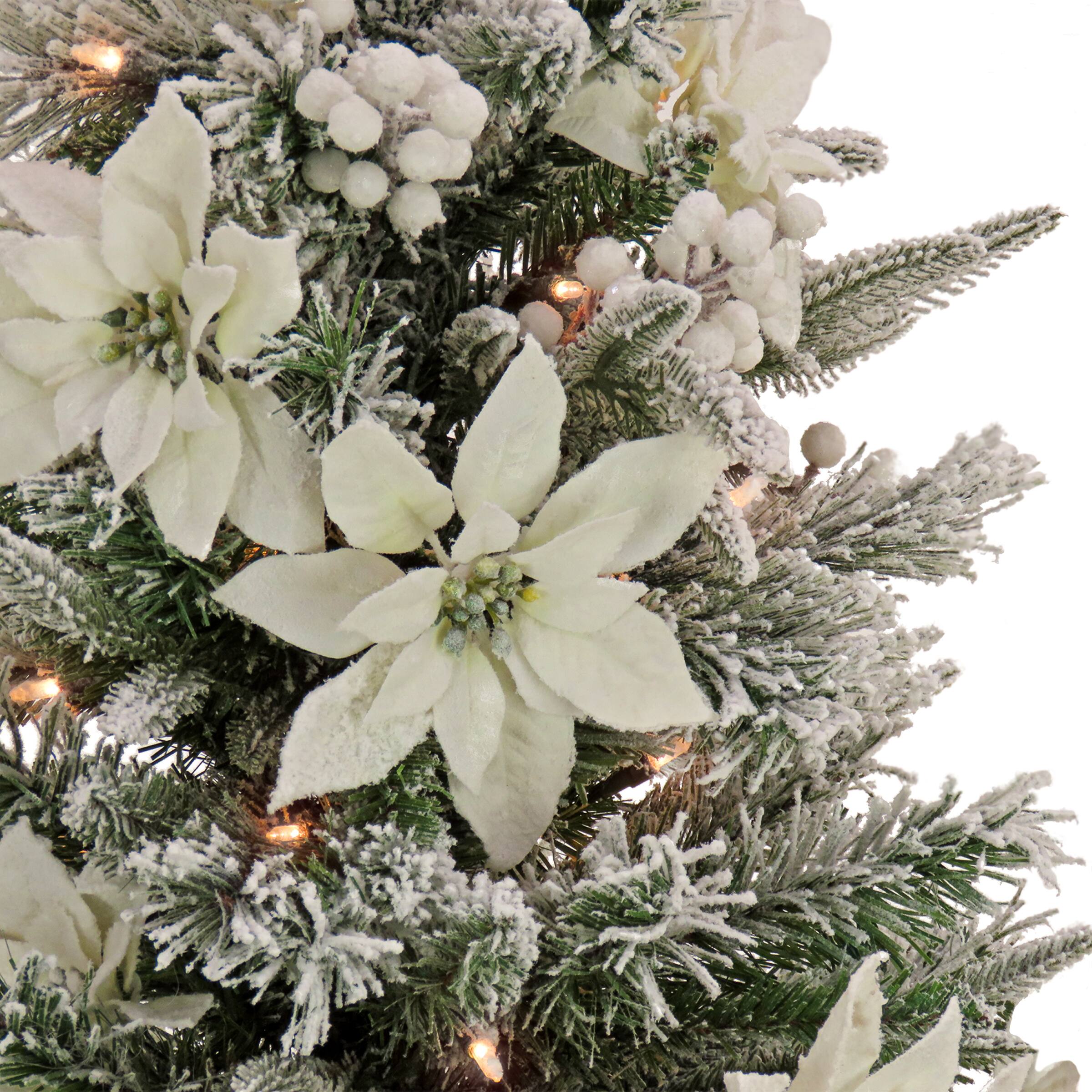 3ft. Pre-Lit Frosted Colonial Poinsettia Artificial Christmas Tree, Clear Lights