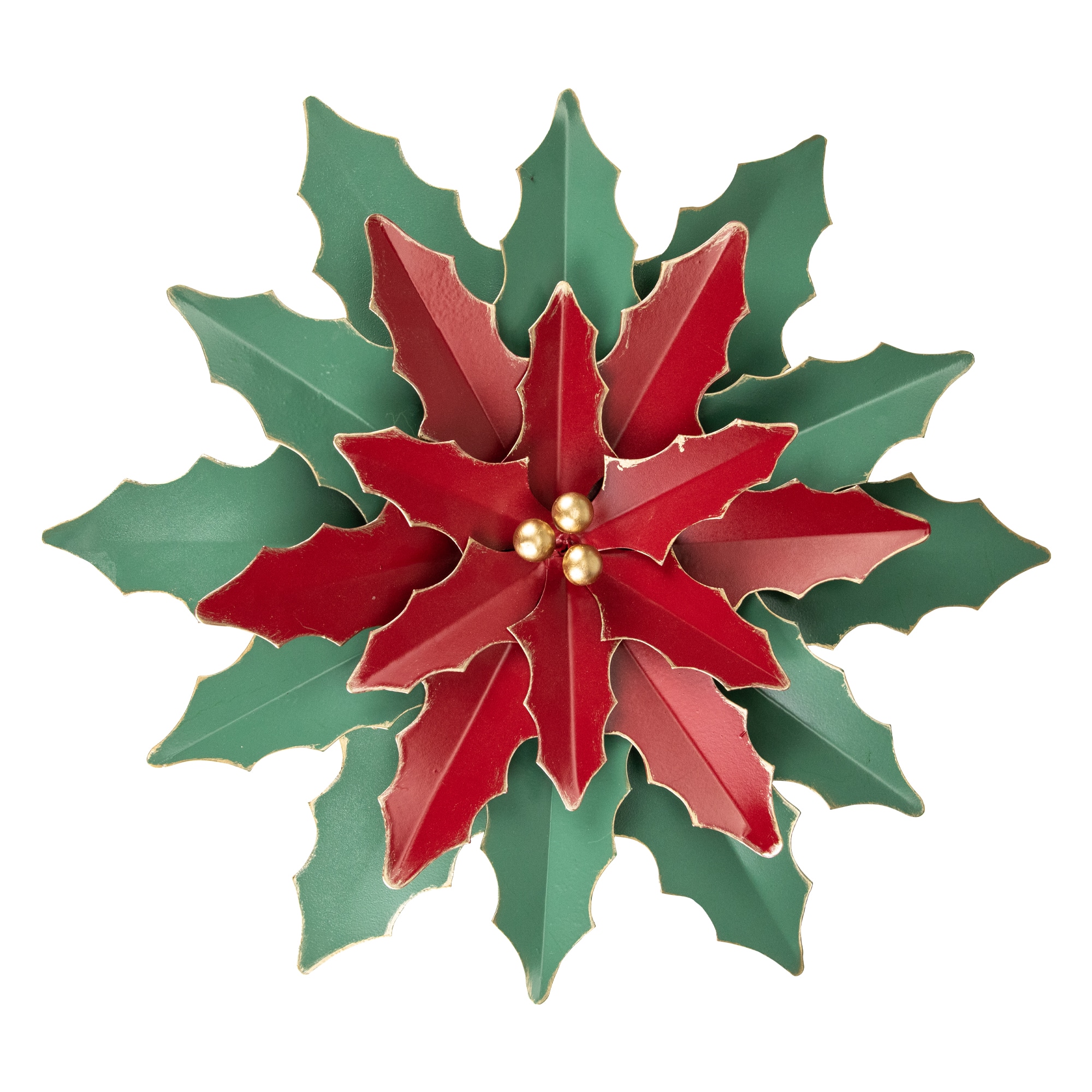 16.25" Large Red and Green Metal Poinsettia Christmas Wall Hanging