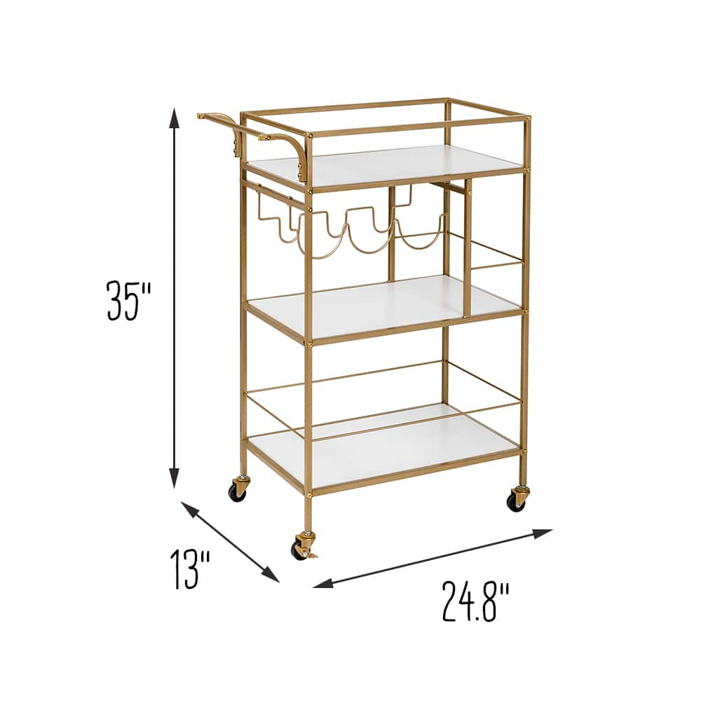 Honey Can Do 3-Tier Gold & White Rolling Bar & Serving Cart with ...