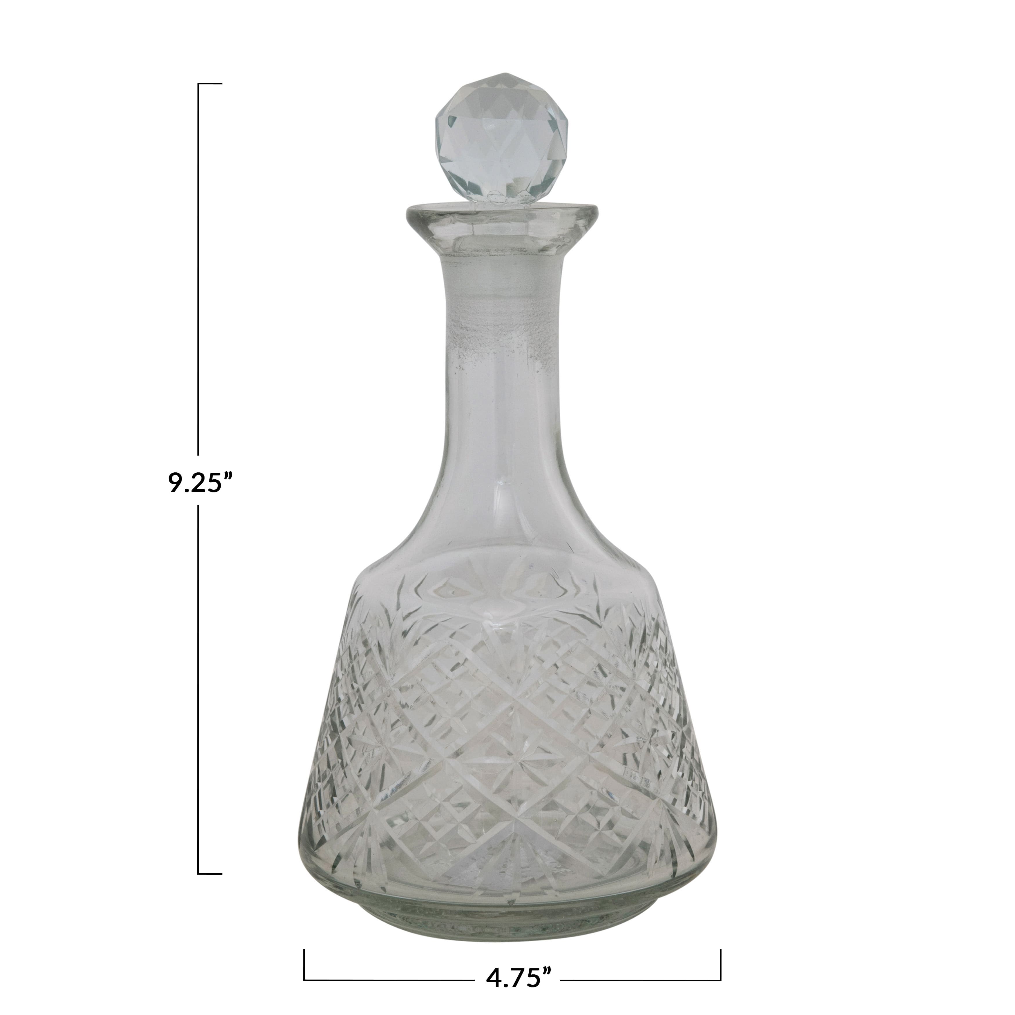 9&#x22; Clear Etched Glass Decanter