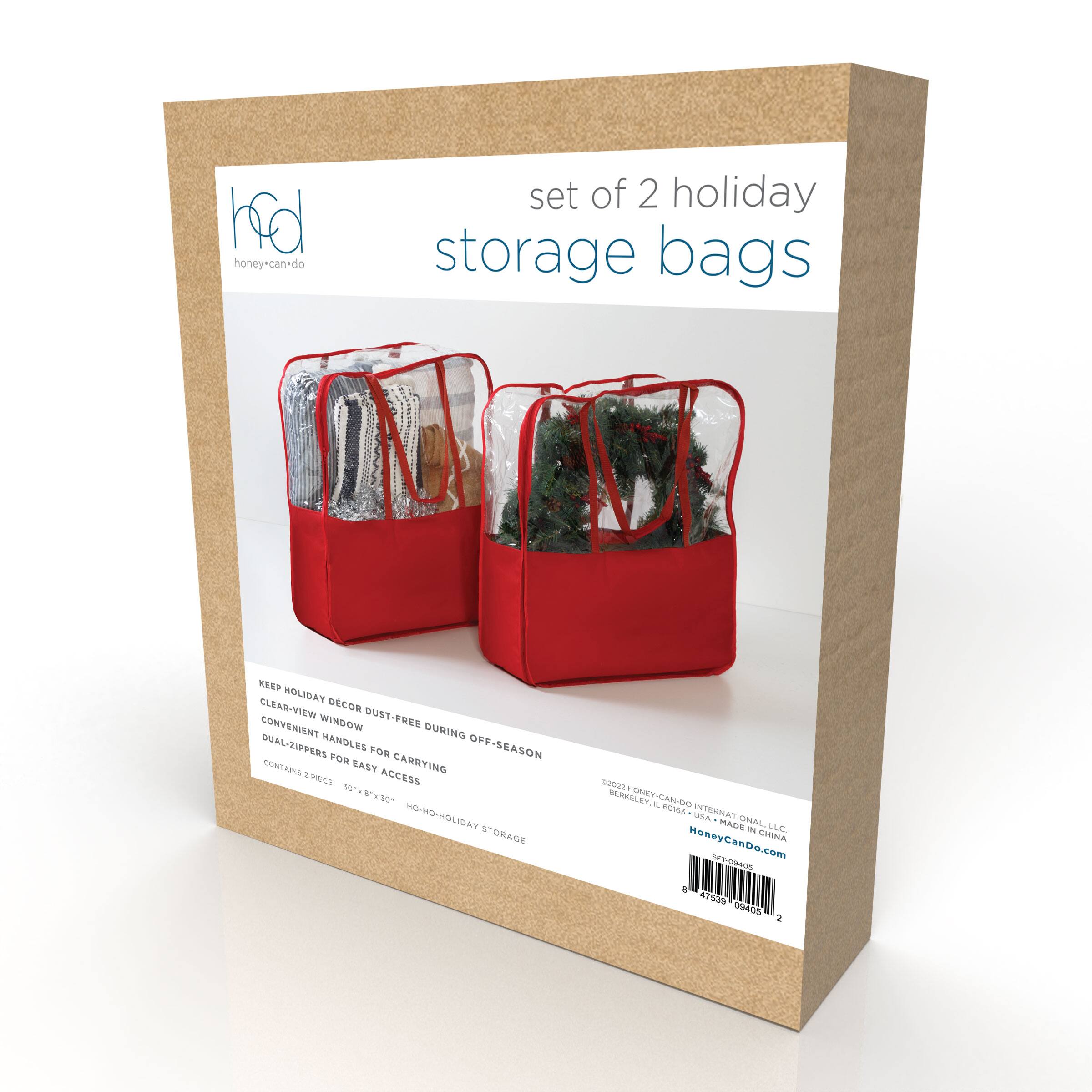 Honey Can Do 30" Red Clear-View Christmas Storage Bags with Handles, 2ct.