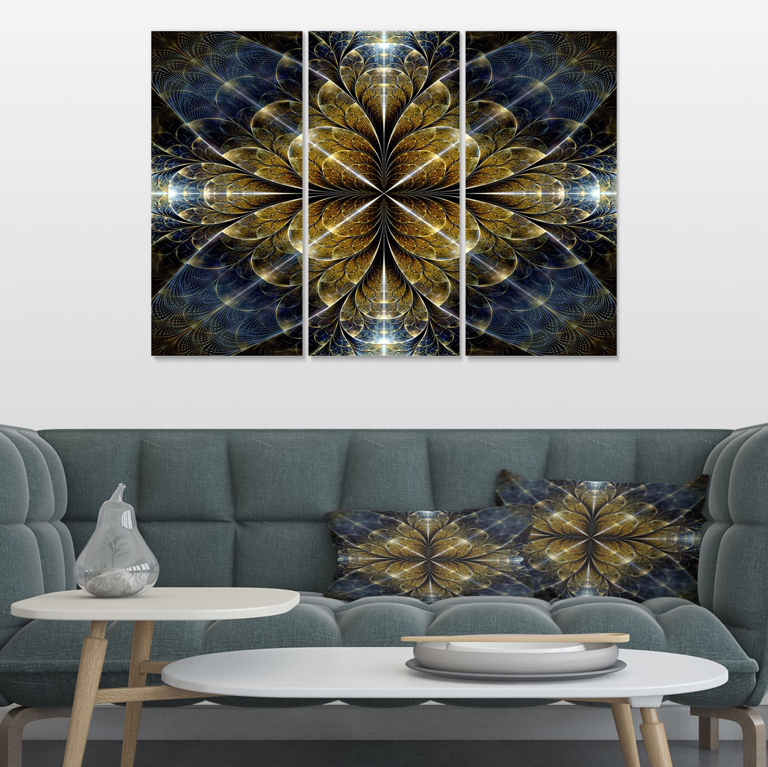 Designart - Digital Gold Fractal Flower Pattern - Abstract Wall Art Canvas