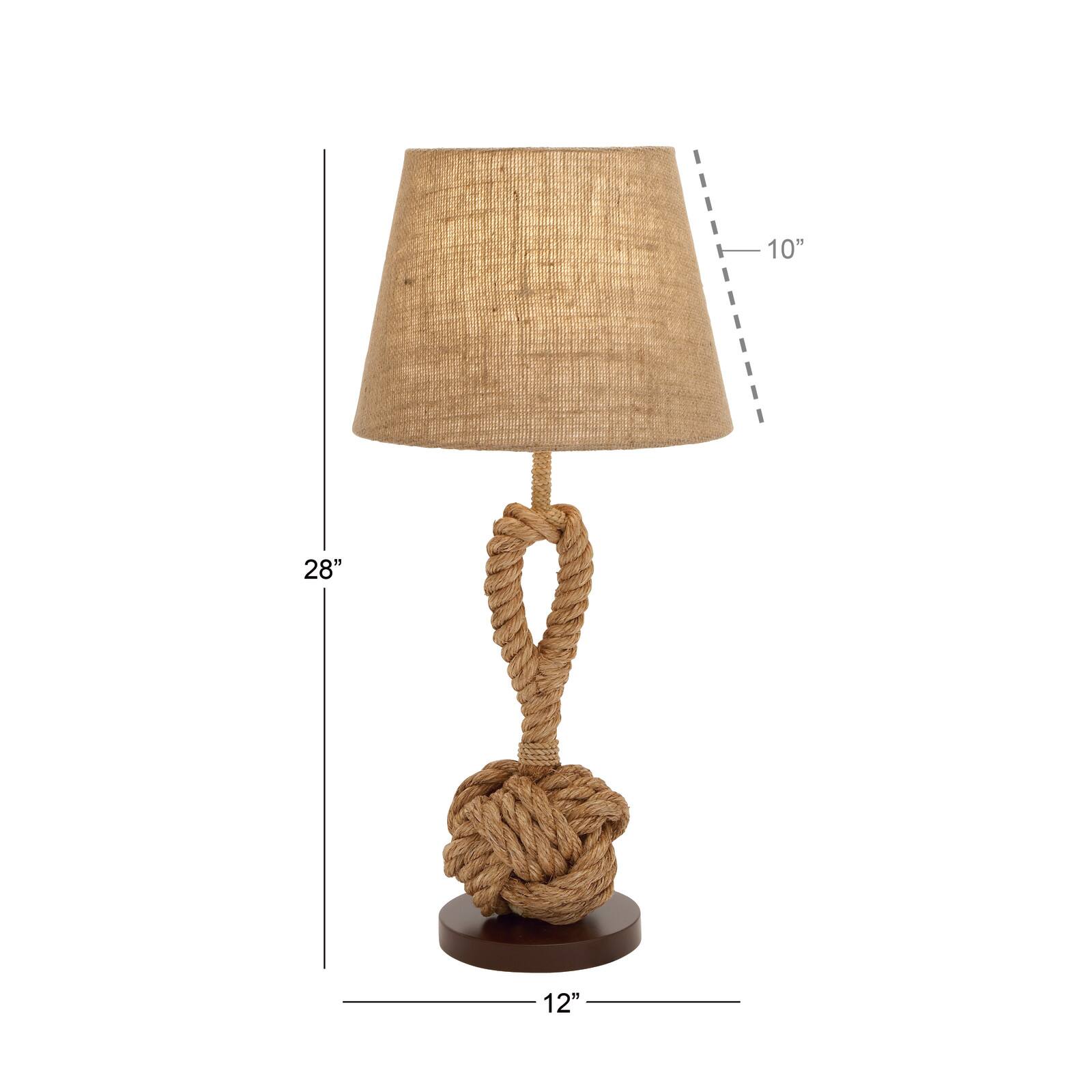 Brown Rope and Iron Rustic Table Lamp, 28" x 13" x 13"