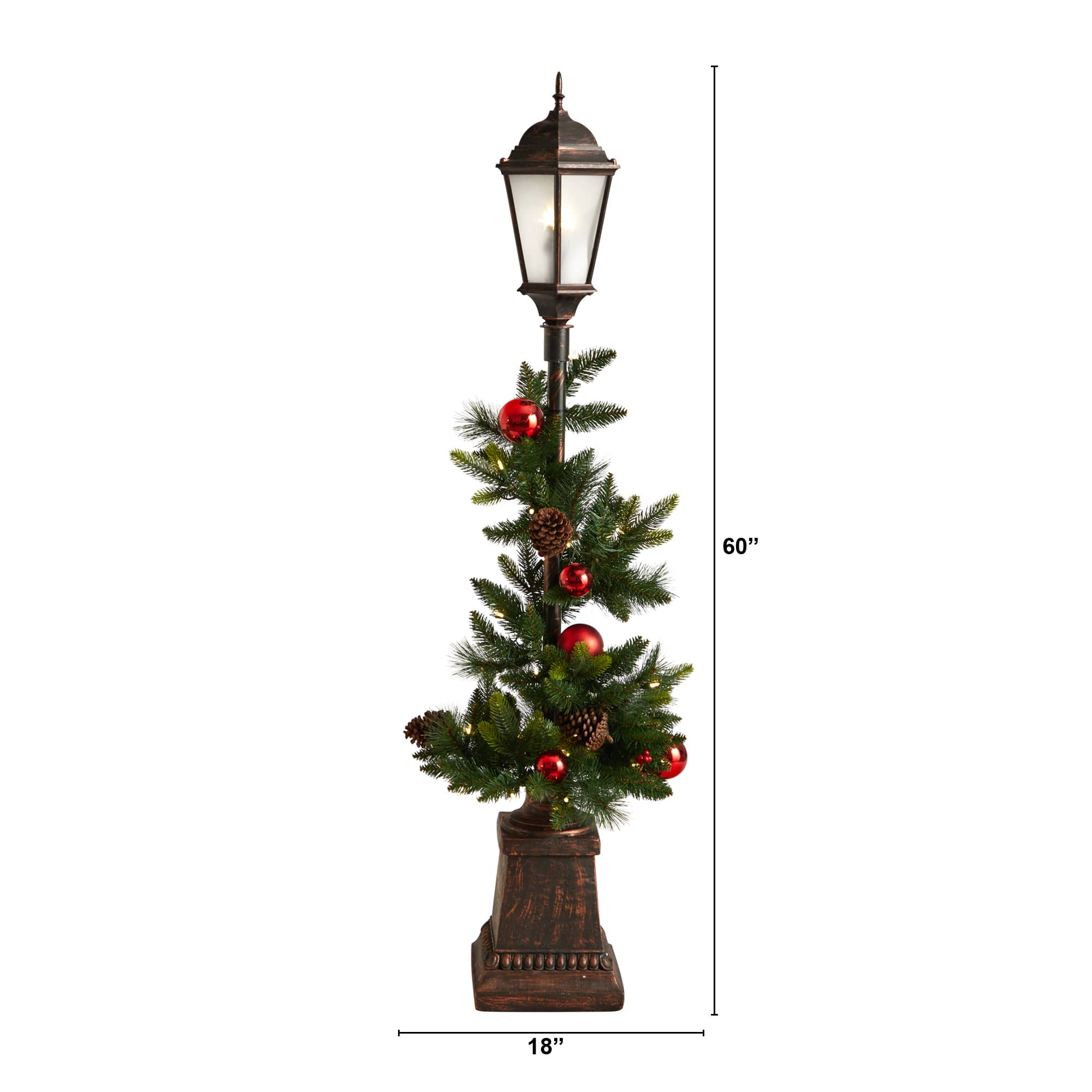 5ft. Pre-Lit LED Holiday Decorated Lamp Post With Greenery &#x26; Ornaments