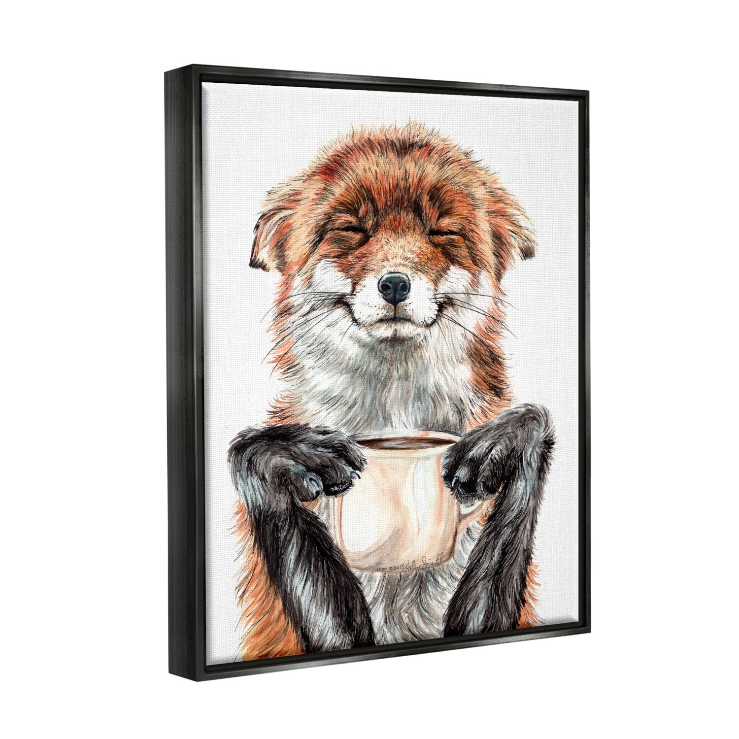 Stupell Industries Happy Fox with Coffee Floater Framed Art