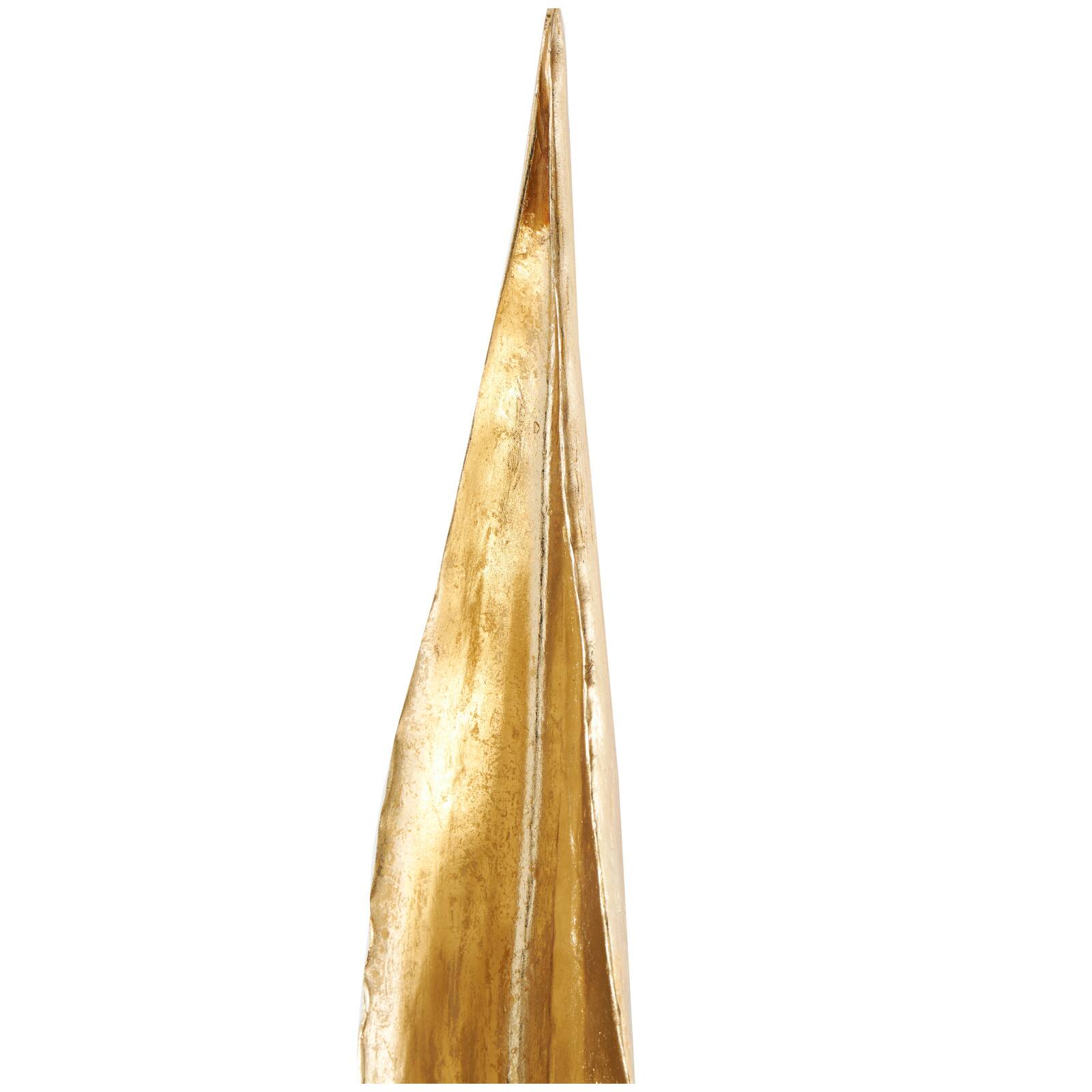 39" Gold Polystone Slim Leaf Abstract Sculpture with Black Metal Stand