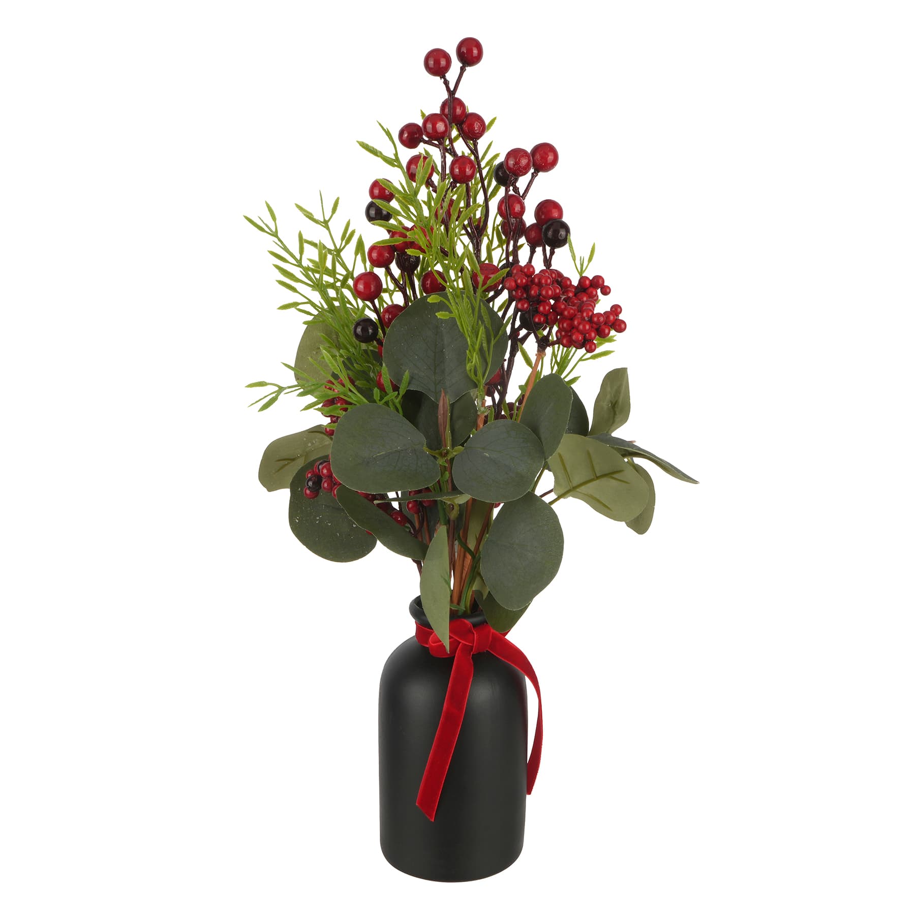 16.5&#x22; Round Leaf &#x26; Tall Red Berry Arrangement in Black Vase by Ashland&#xAE;