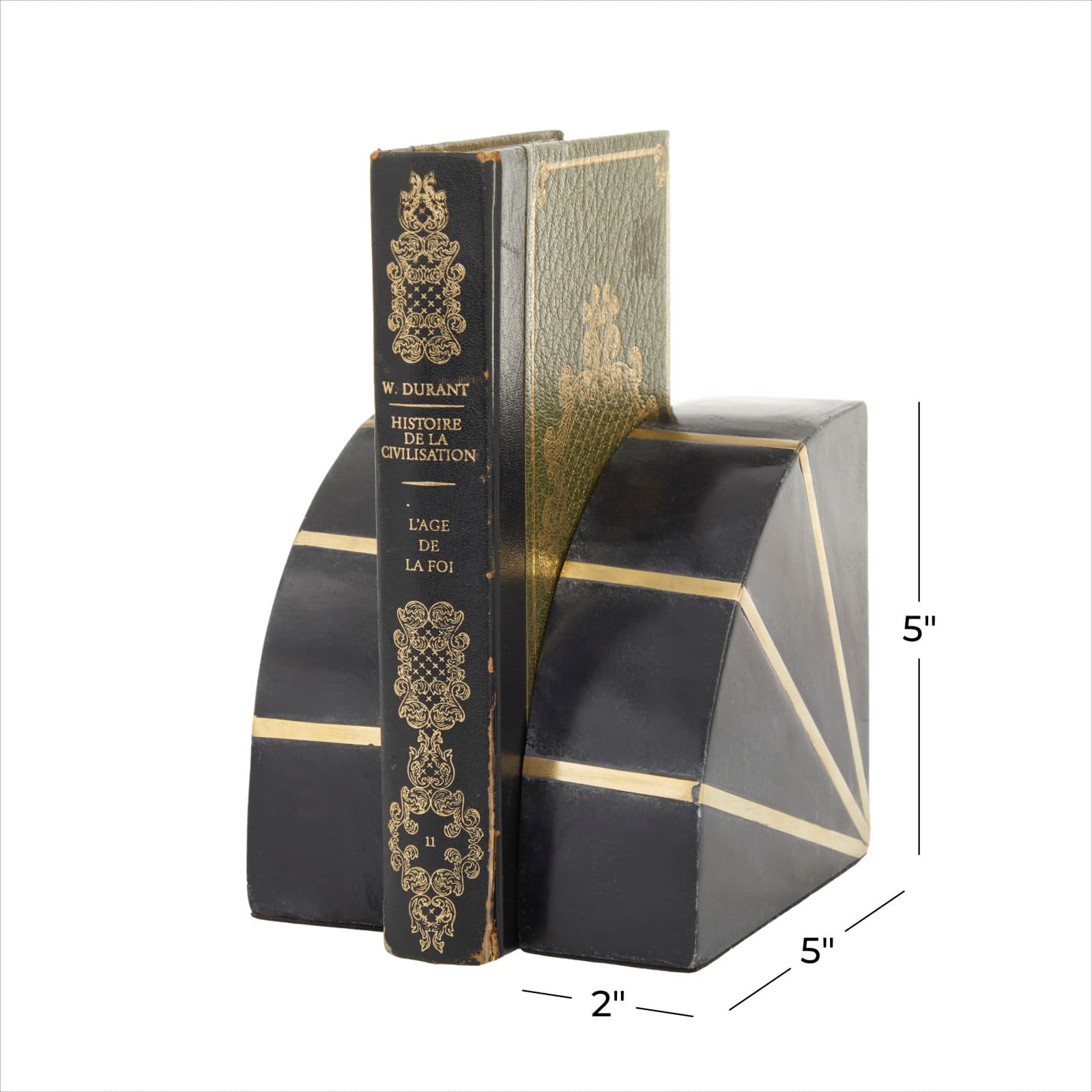 CosmoLiving by Cosmopolitan Black Marble Glam Bookends, 5&#x22; x 5&#x22; x 2&#x22;