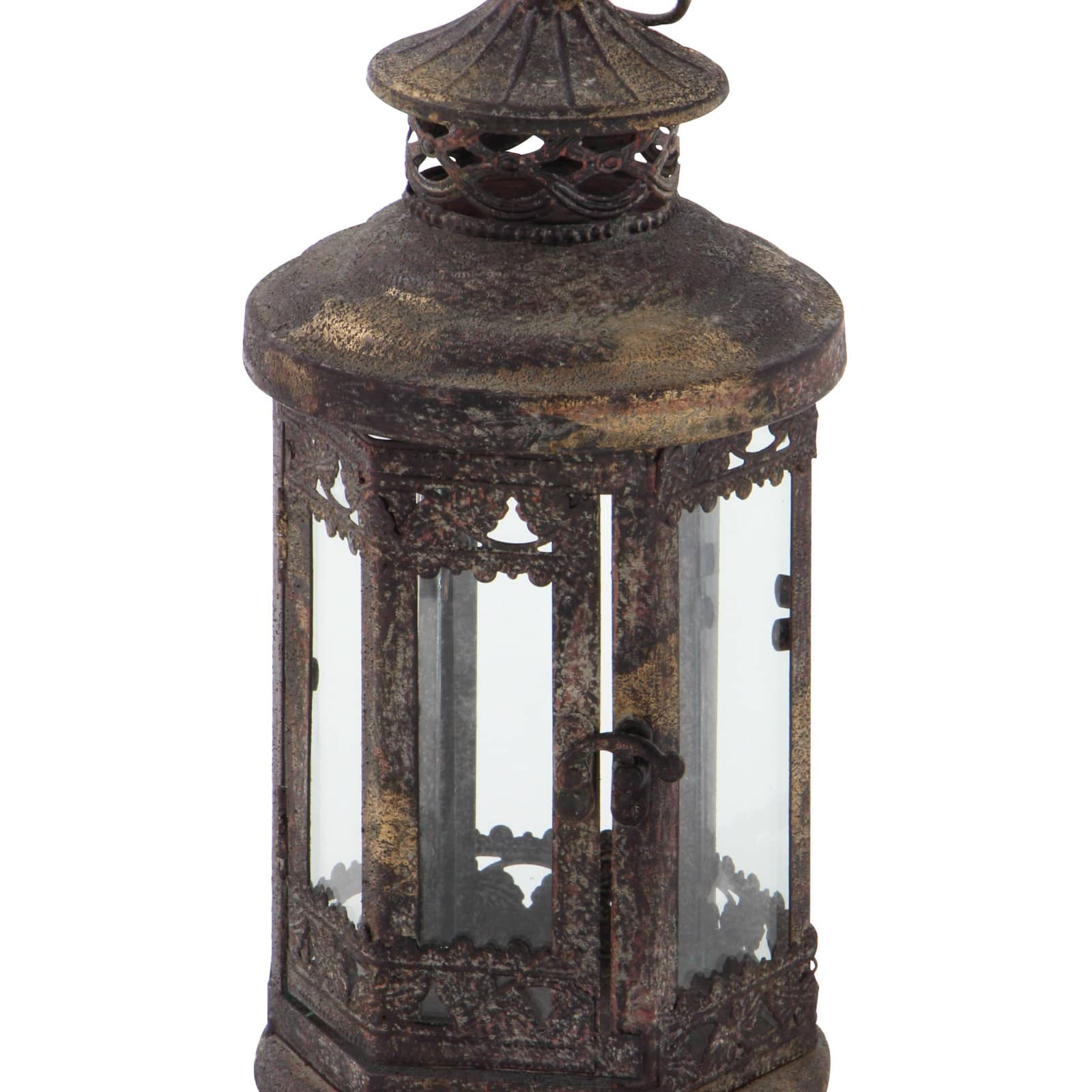 Brown Iron Rustic Candle Holder Lantern, 13&#x22; x 6&#x22; x 6&#x22;