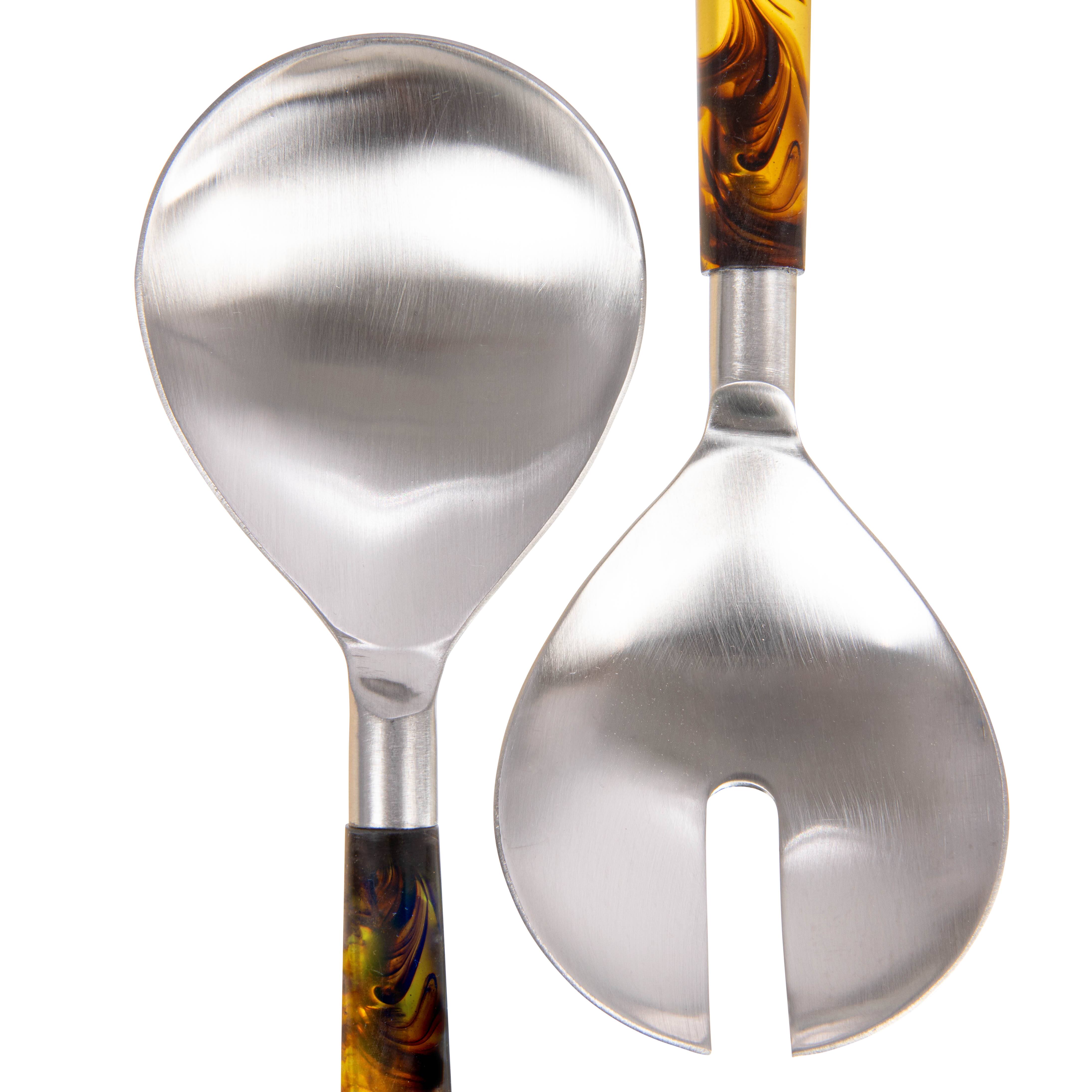 Hello Honey® Stainless Steel Salad Server Set with Marbled Handles in Drawstring Bag